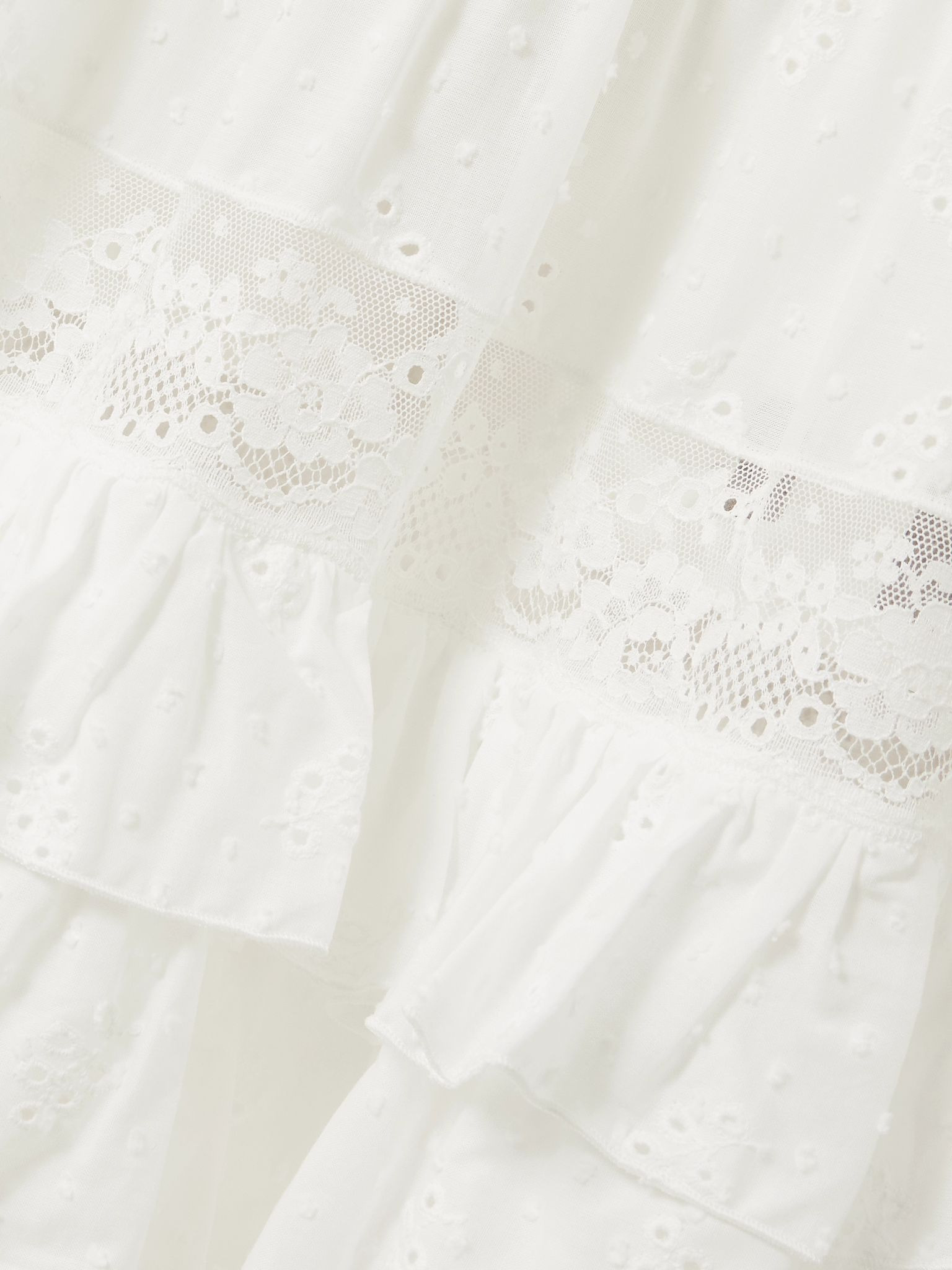 Tina tiered ruffled lace-trimmed  broderie anglaise cotton maxi skirt White - 4