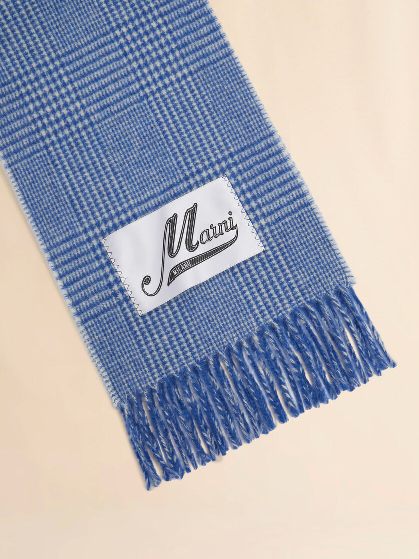 LIGHT BLUE WOOL SCARF WITH PRINCE OF WALES CHECK - 3