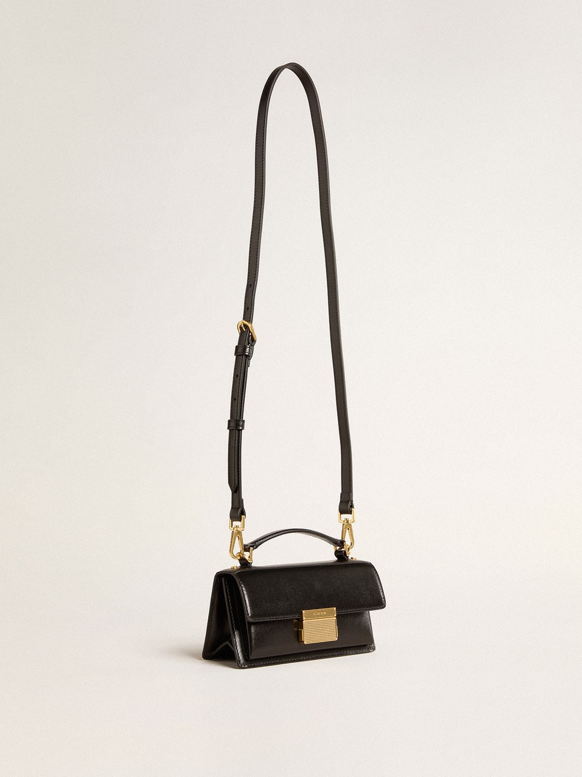 Small Venezia Bag in black boarded leather with gold details - 2
