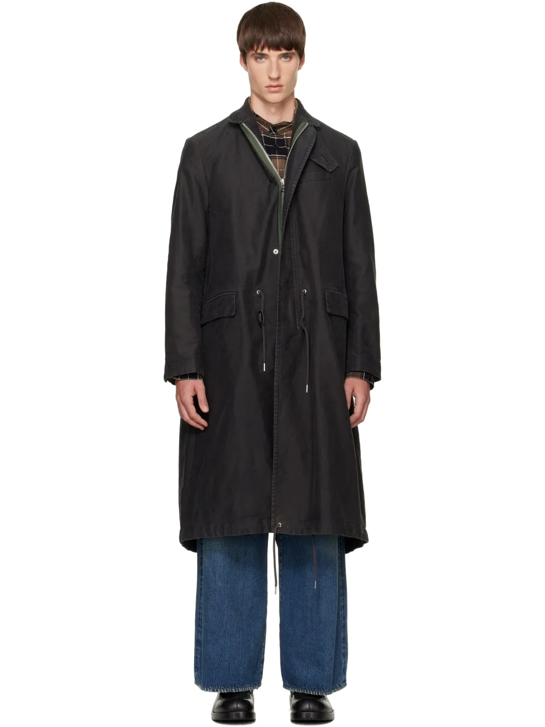 Black Sueded Cotton Coat - 1