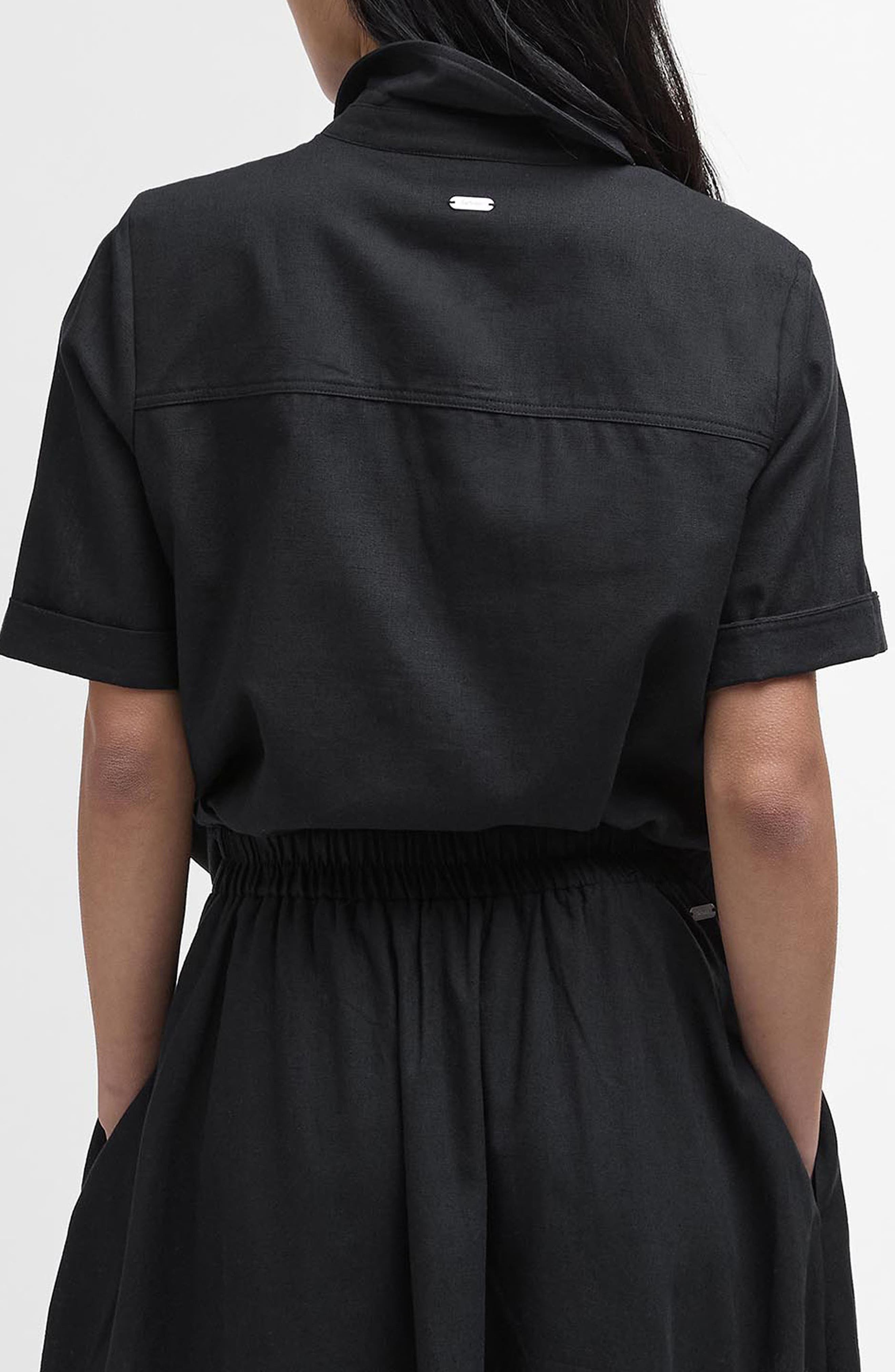 Barbour Luna Short Sleeve Cotton & Linen Button-Up Shirt in Black at Nordstrom - 2