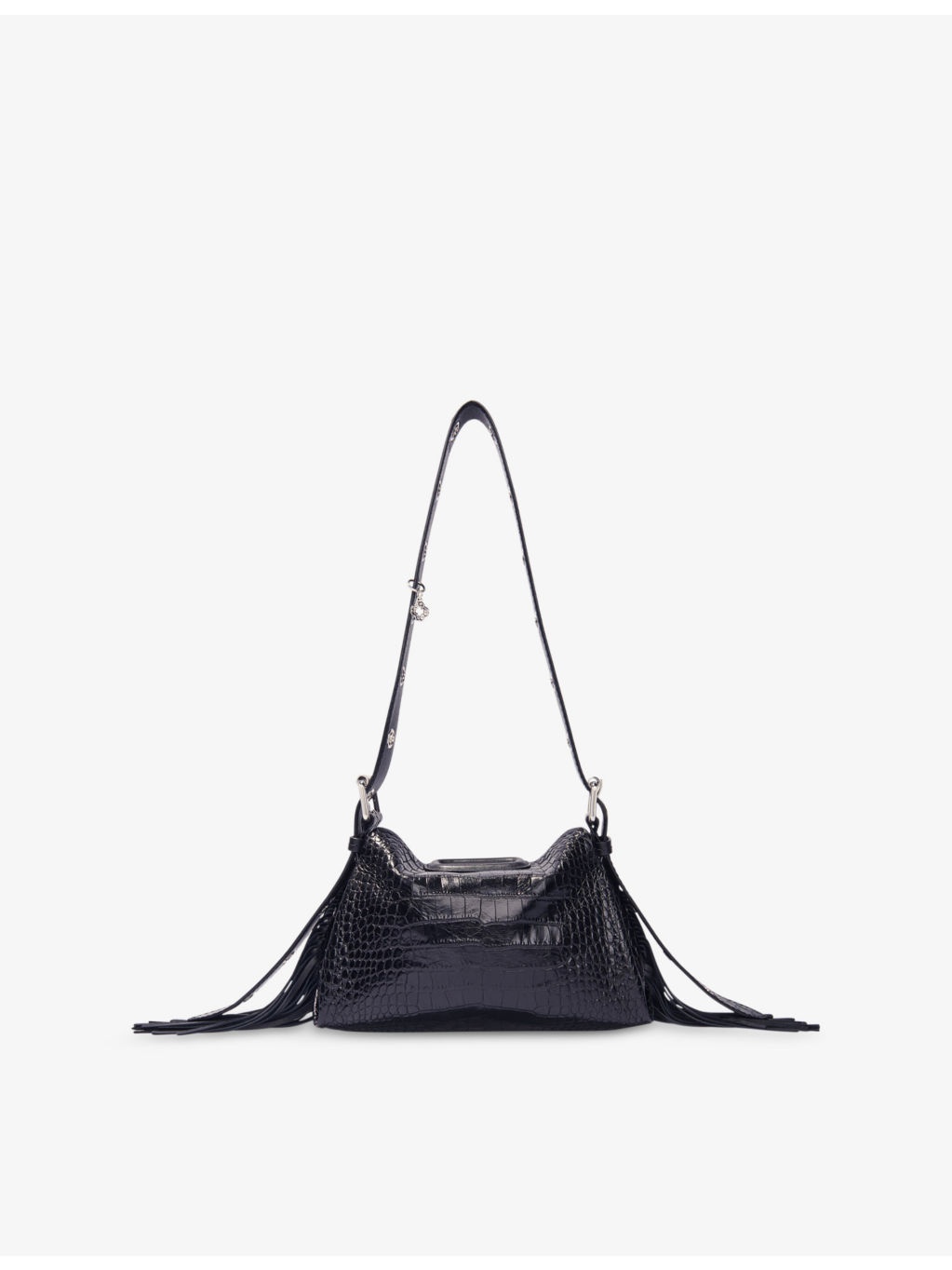 Tassel-embellished mock-croc leather shoulder bag - 2