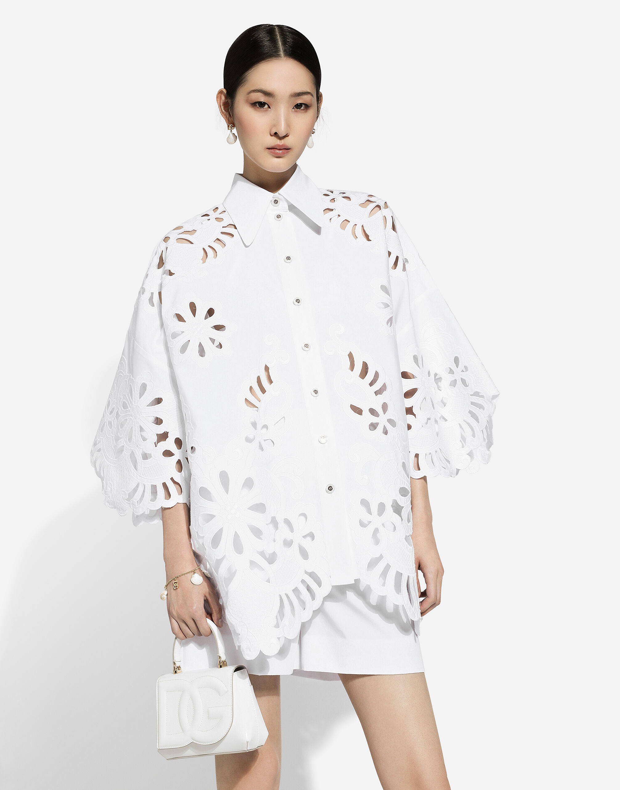 Oversize cotton shirt with cut-out detailing - 4