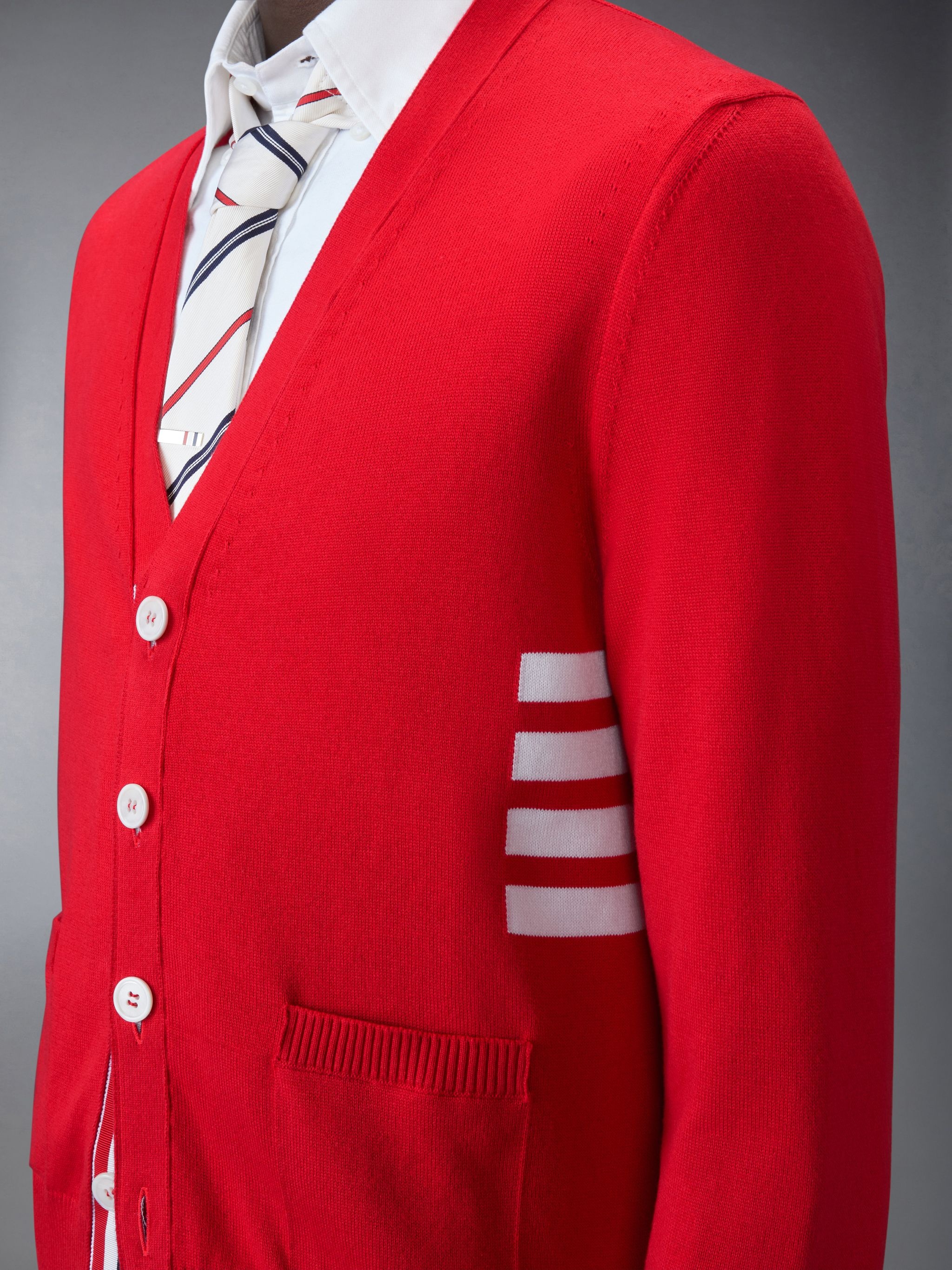 Cotton 4-Bar Relaxed Fit V Neck Cardigan - 5