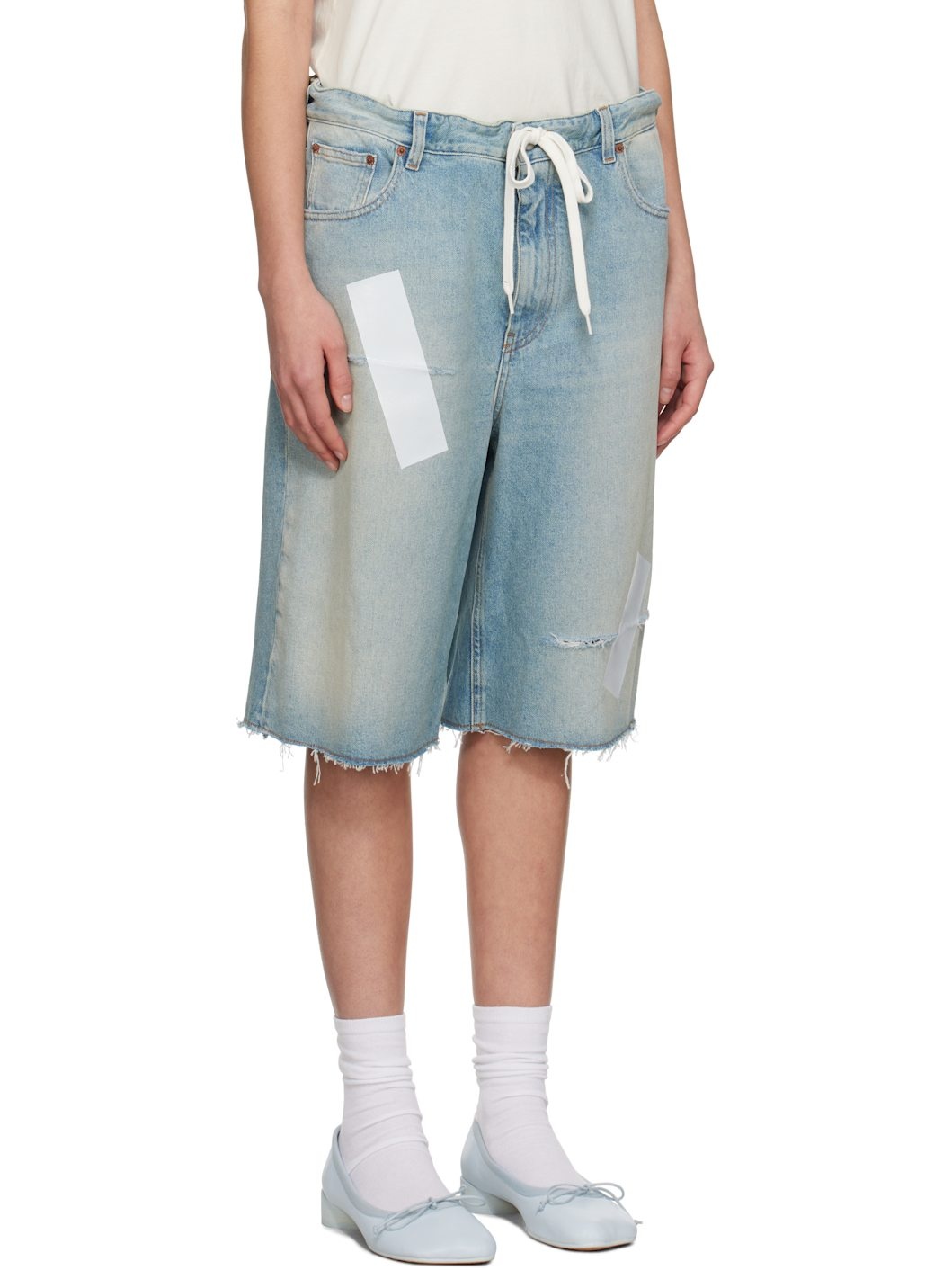Blue Taped Denim Shorts - 2