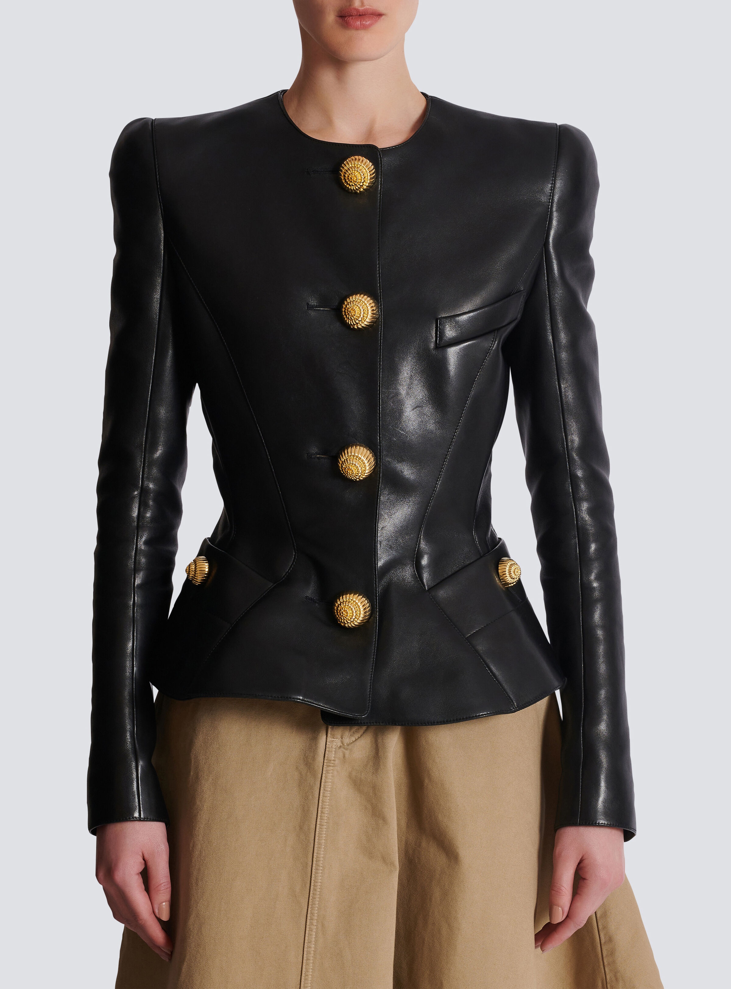 Lambskin leather peplum jacket - 5