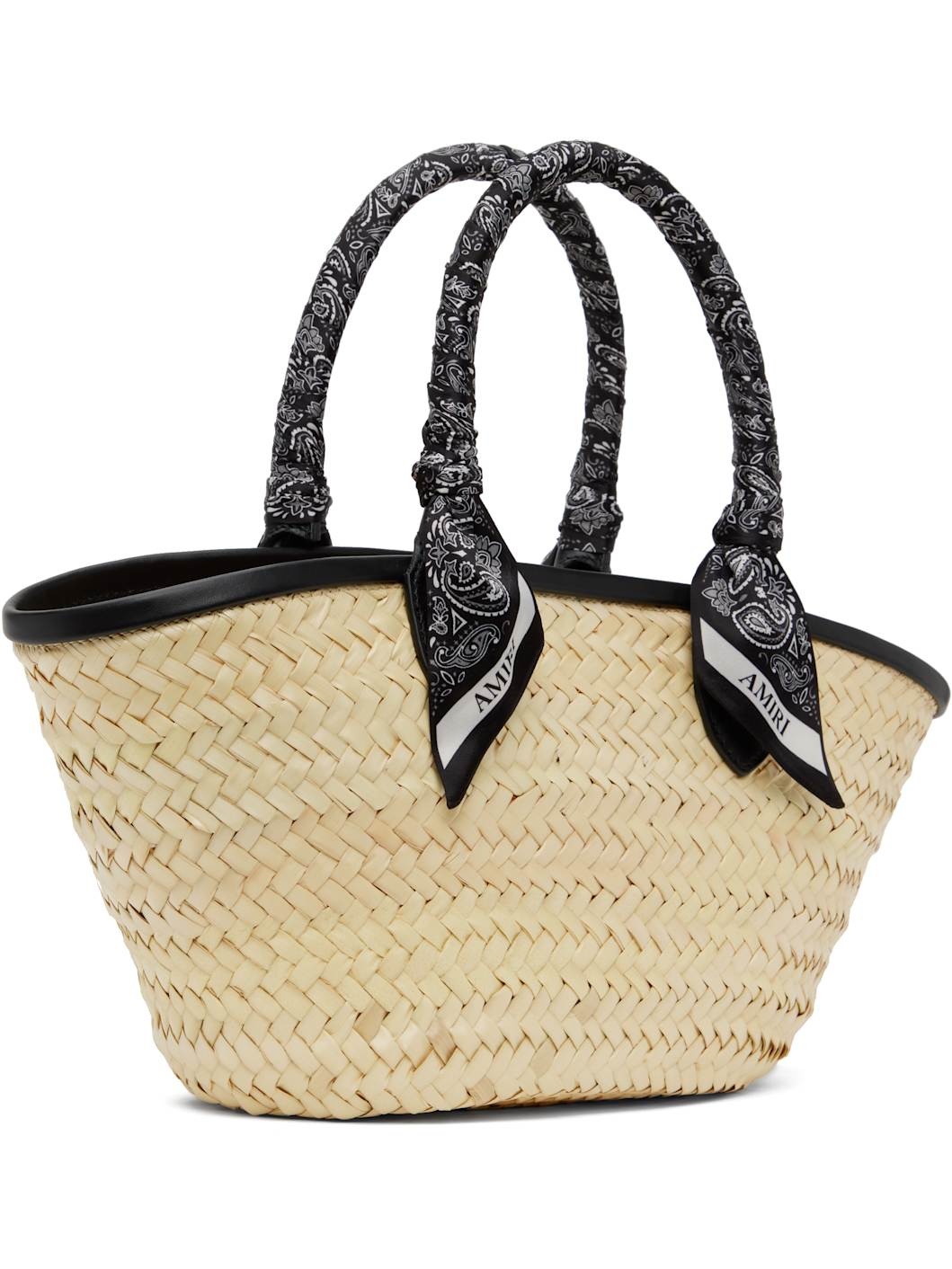 Beige & Black MA Raffia Micro Tote - 3