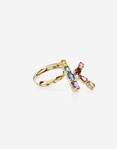 Dolce & Gabbana Rainbow alphabet K ring in yellow gold with multicolor fine gems outlook