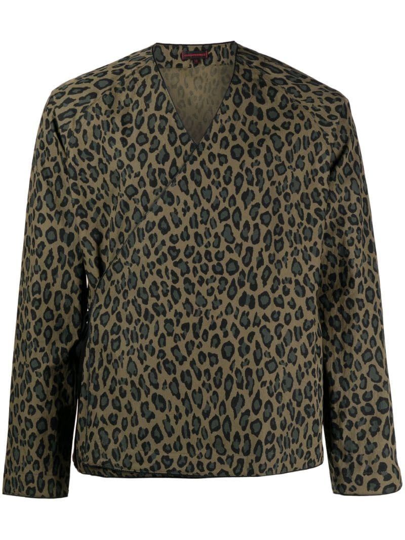 leopard-print cotton-blend kimono - 1