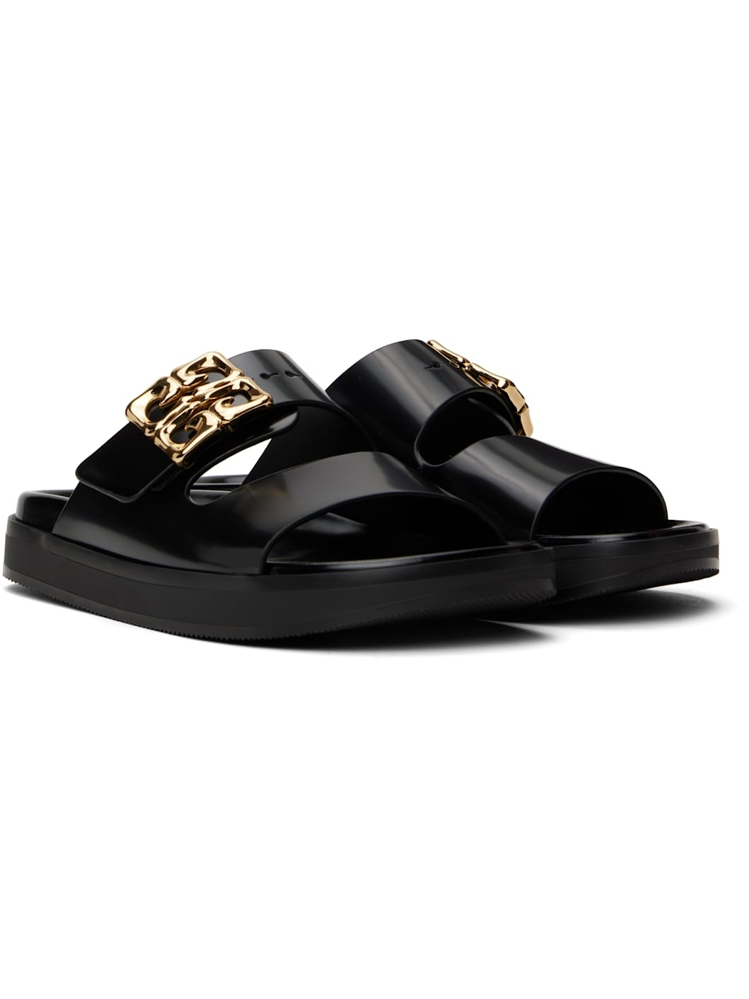 Black 4G Liquid Flat Sandals - 4