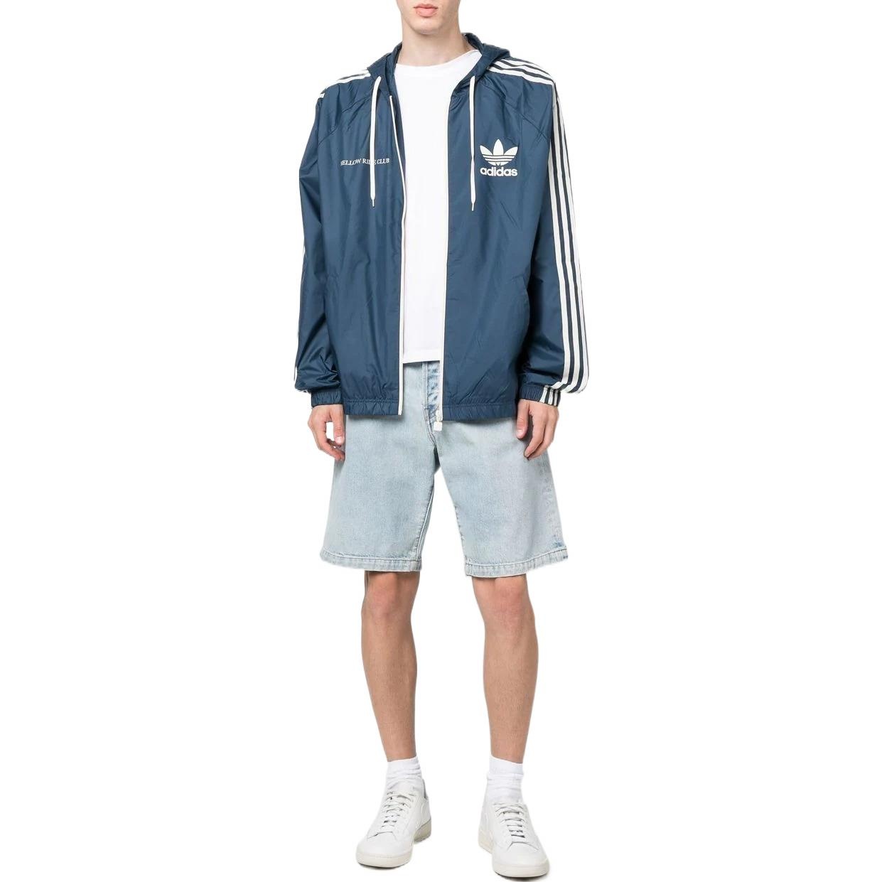 Men's adidas originals Logo Printing Pattern Hooded Drawstring Sports Jacket Blue HL9281 - 2