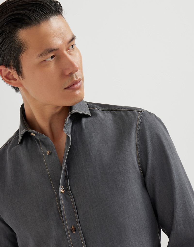 Lightweight denim slim fit shirt with spread collar 3