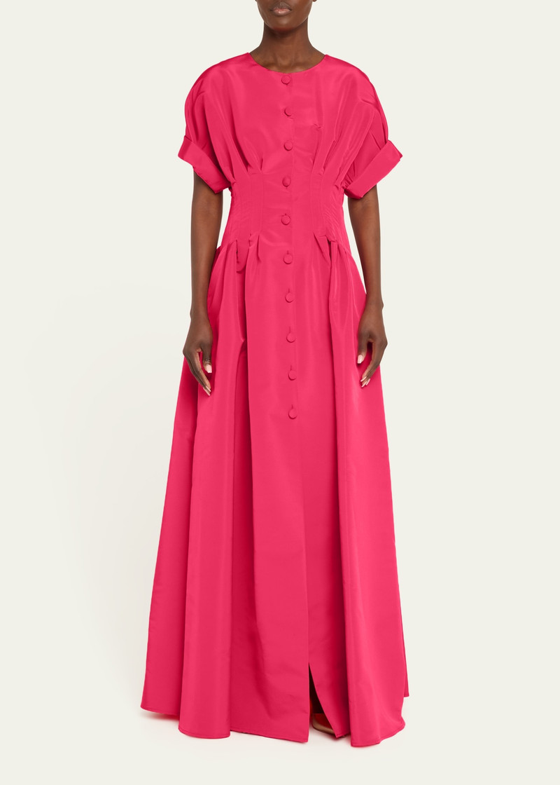 CAROLINA HERRERA Corset-Waist Short-Sleeve Button-Front Gown outlook