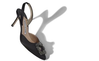 Manolo Blahnik Black Satin Jewel Buckle Slingback Pumps outlook