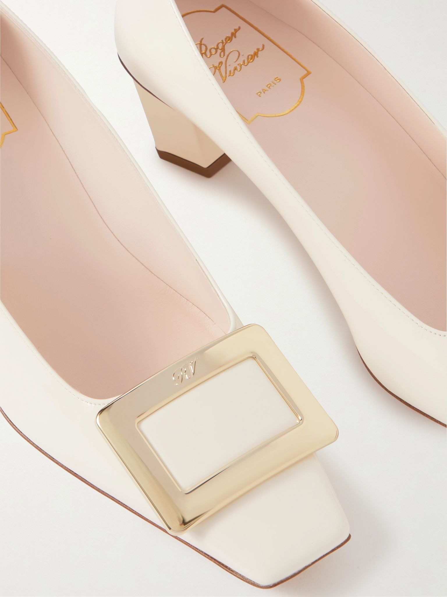 Belle Vivier 45 patent-leather pumps Cream - 4