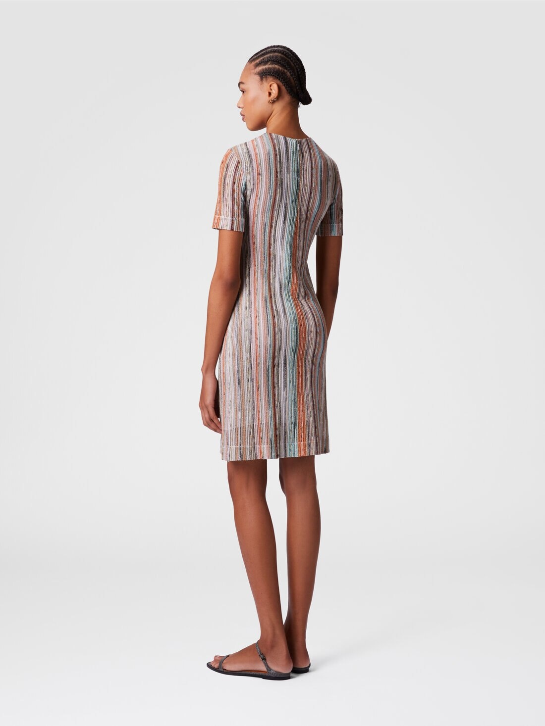 Short-sleeved mini-dress in striped lamé slub viscose - 3