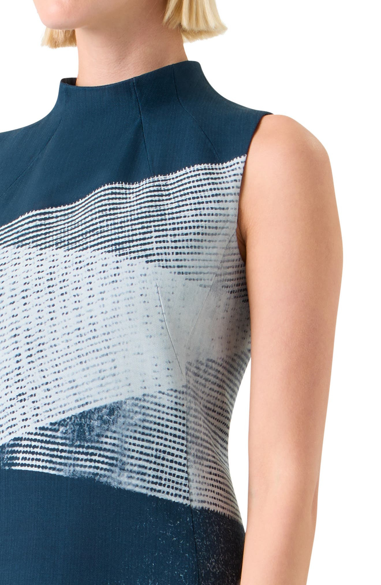 Akris Zigzag Print Silk Sheath Dress in Denim-Ecru at Nordstrom - 4