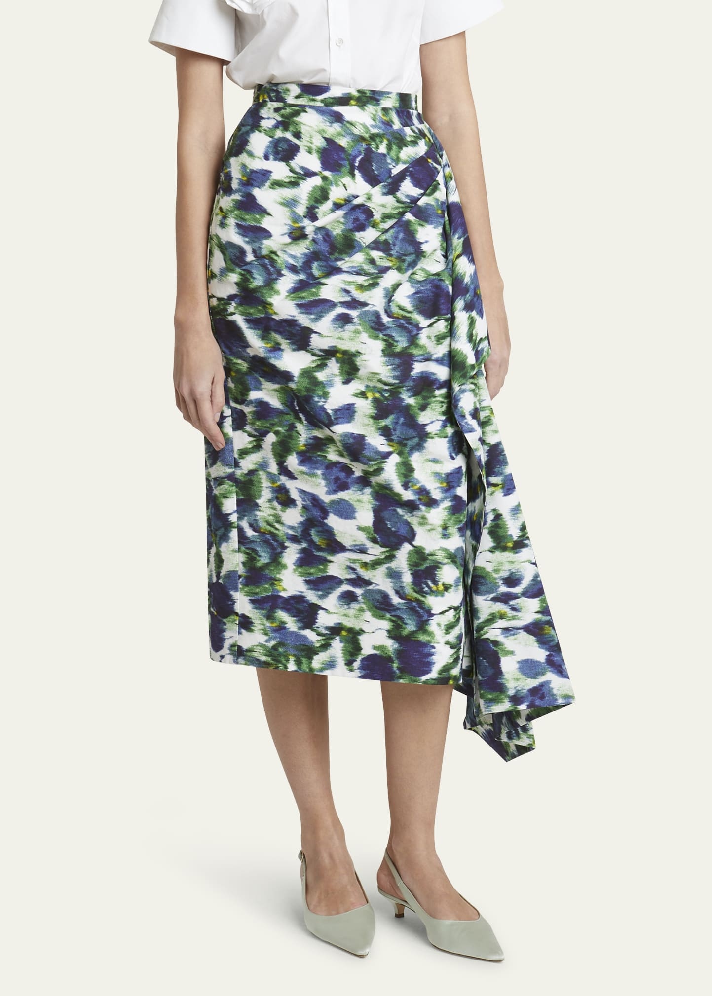 Draped Floral Pencil Skirt - 4