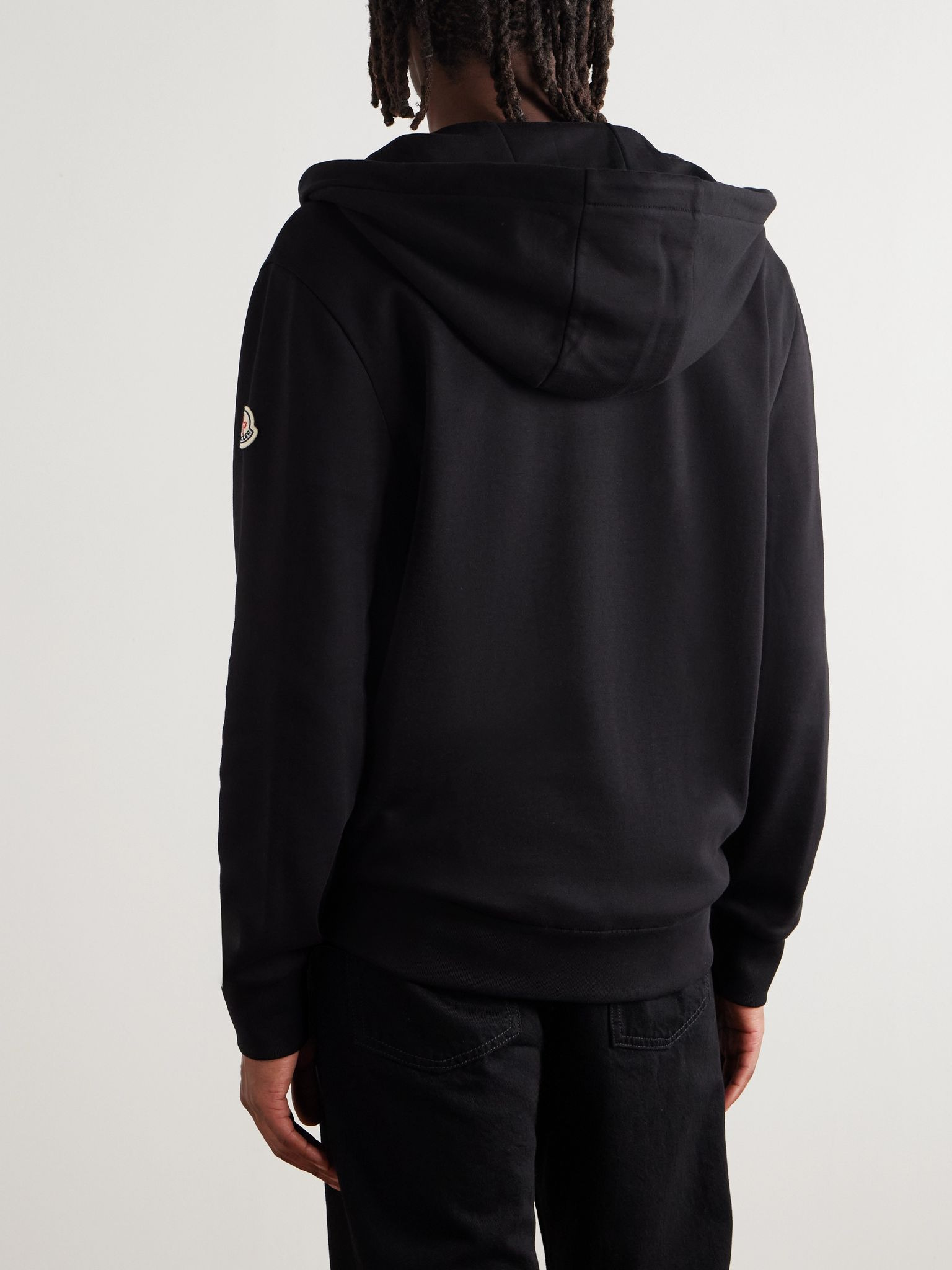 Shell-Trimmed Cotton-Blend Jersey Zip-Up Hoodie Black - 3