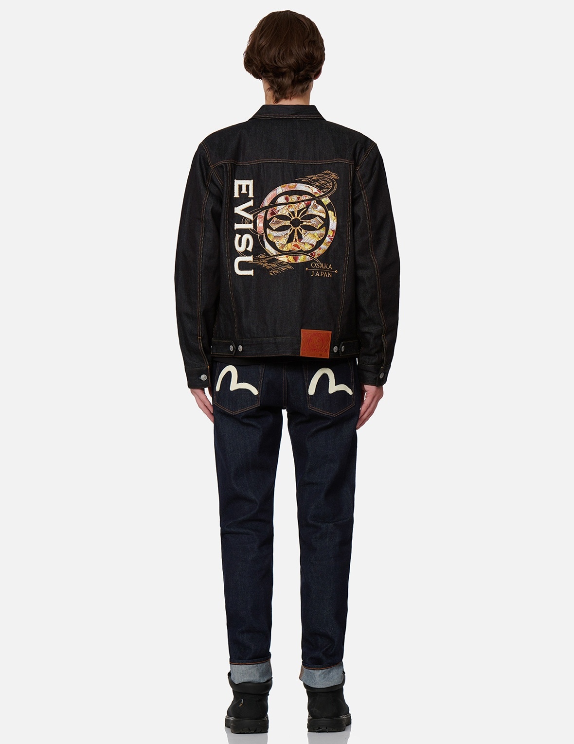 KOI-PATTERN KAMON AND LOGO EMBROIDERY DENIM JACKET - 5