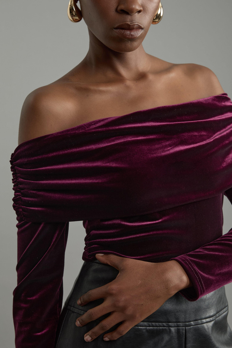 Jersey Off The Shoulder Velvet Bodysuit 5