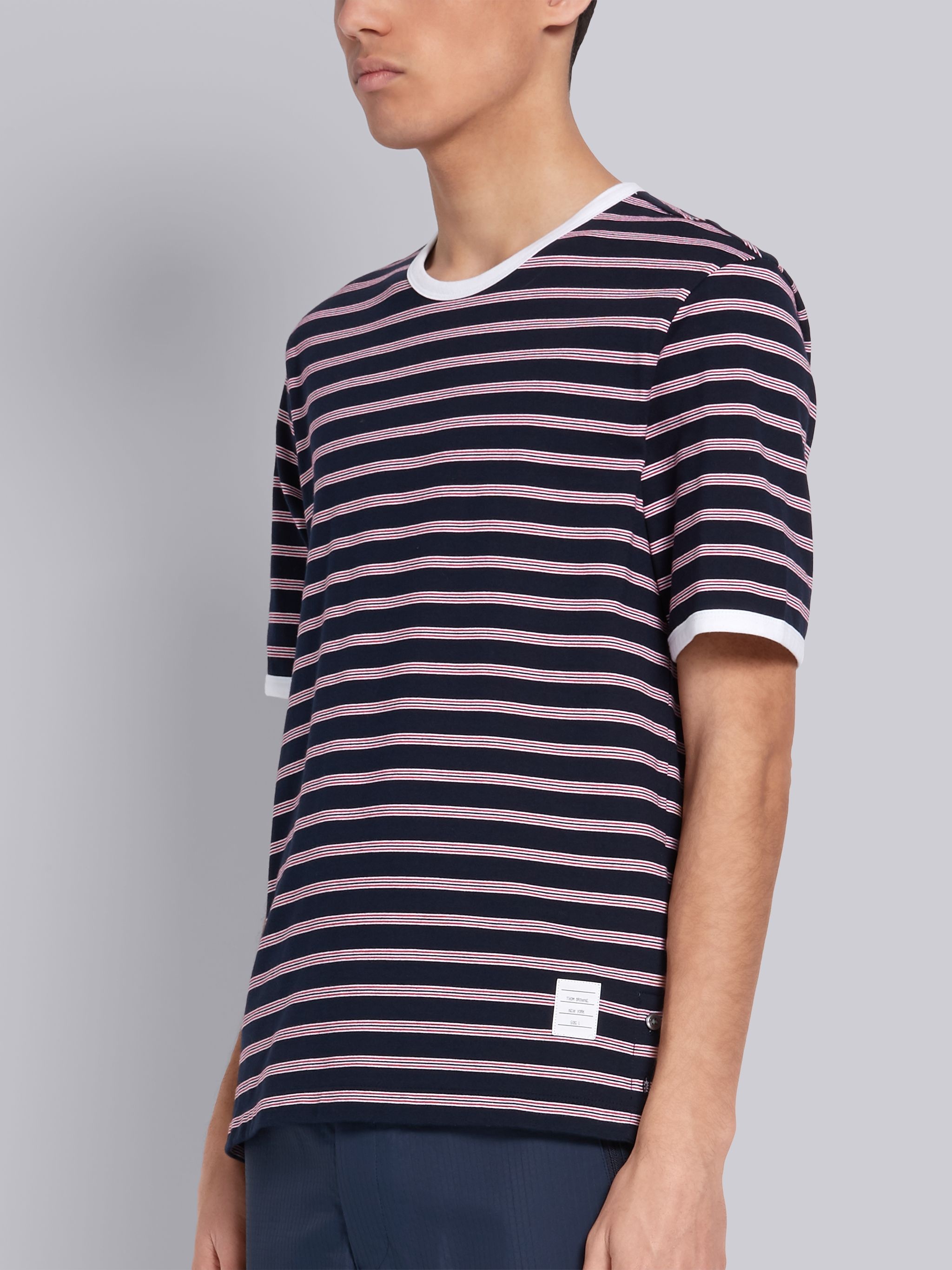 Navy Cotton Hairline Stripe Short Sleeve Ringer T-shirt - 3