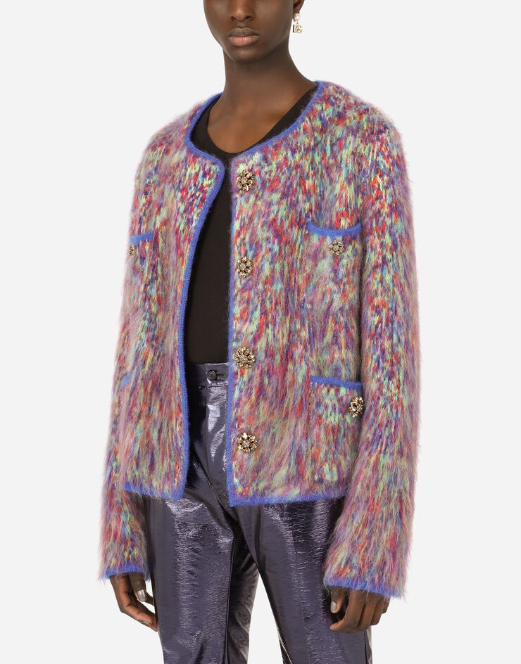 Knit jacket with multi-colored jacquard glitch design - 4