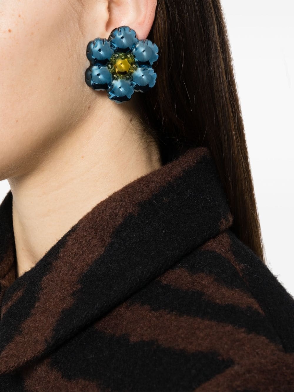 metallic floral clip earrings - 2