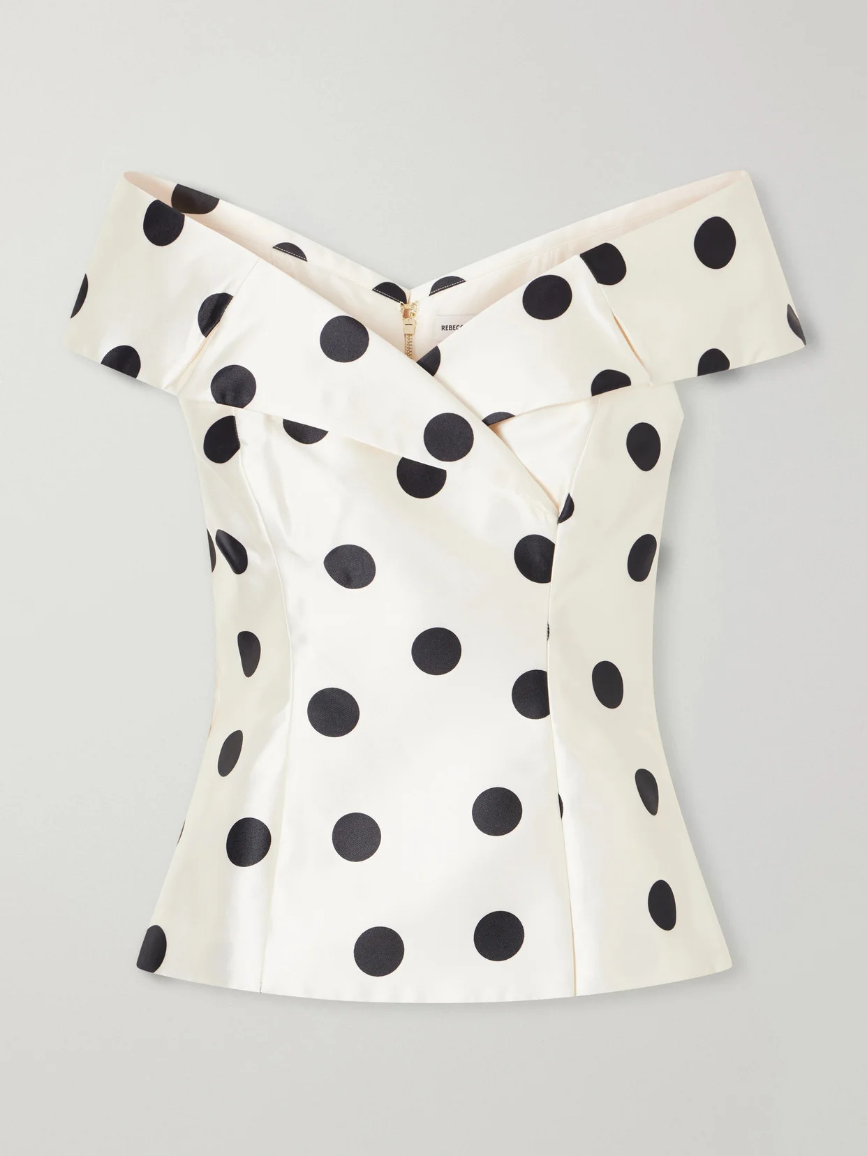 Bacio Off-the-shoulder Polka-dot Satin-twill Top - 1