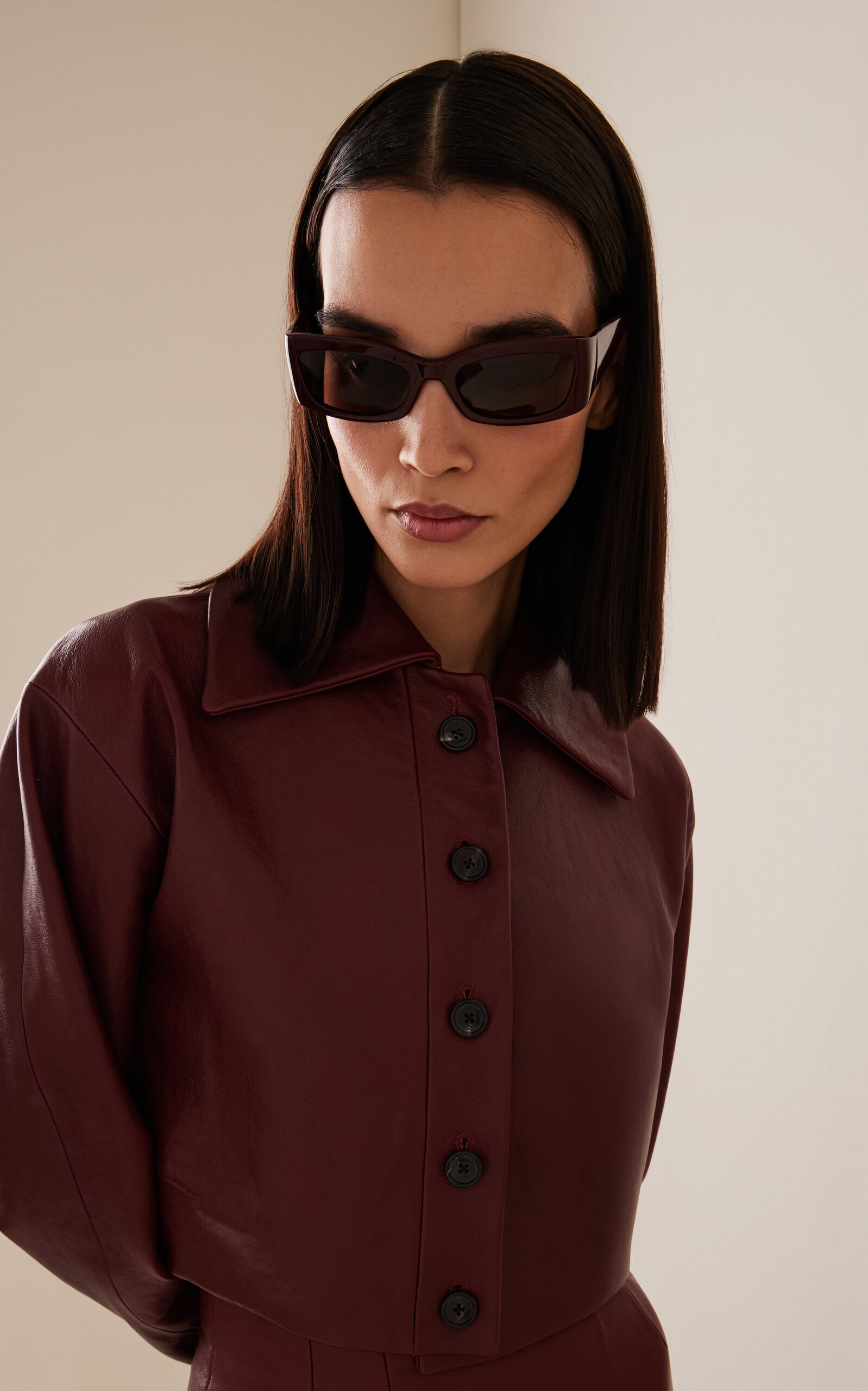 Rectangle-Frame Acetate Sunglasses burgundy - 2