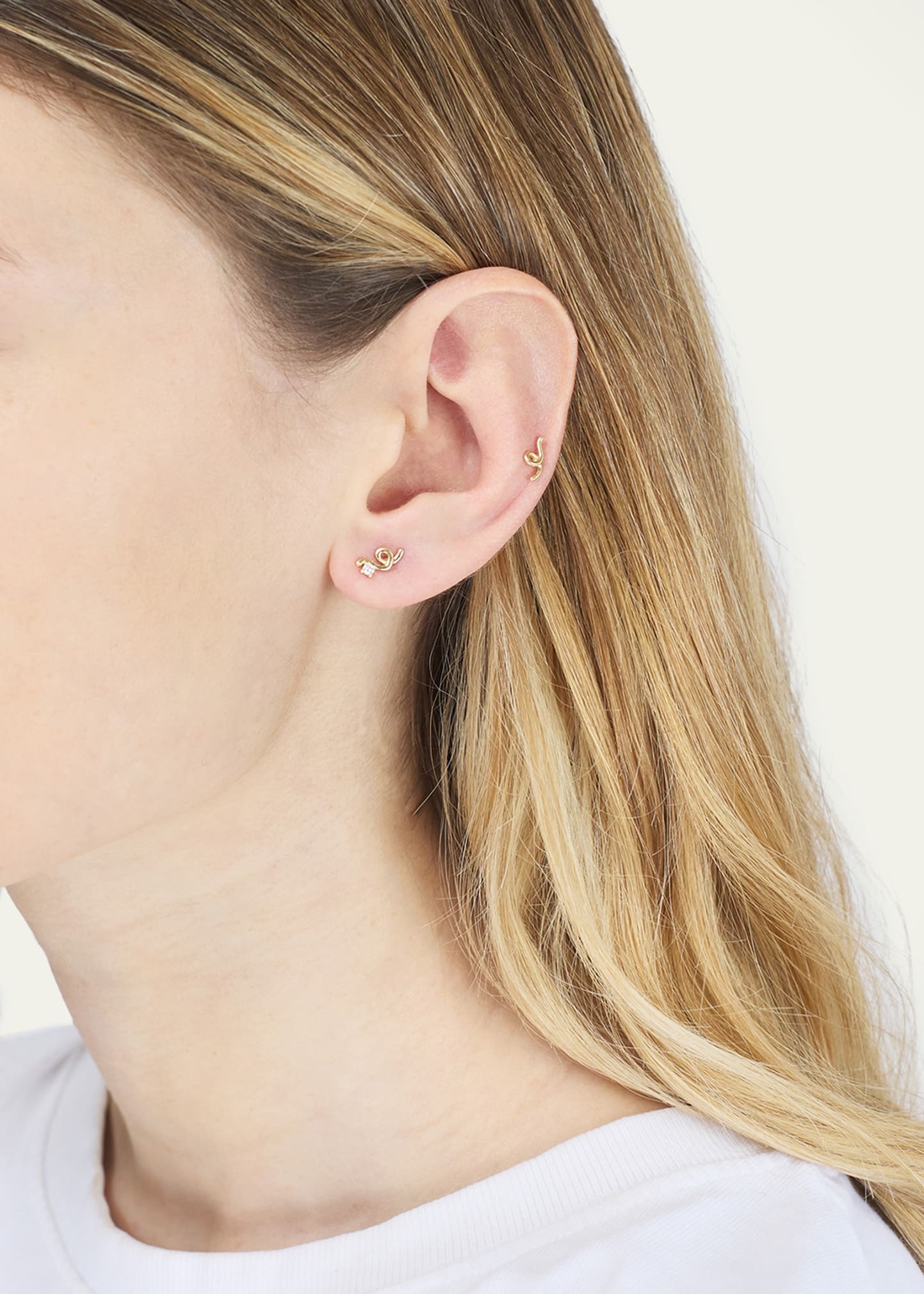 Mini Loop Earring in 9K Yellow Gold with Diamonds, Single - 3