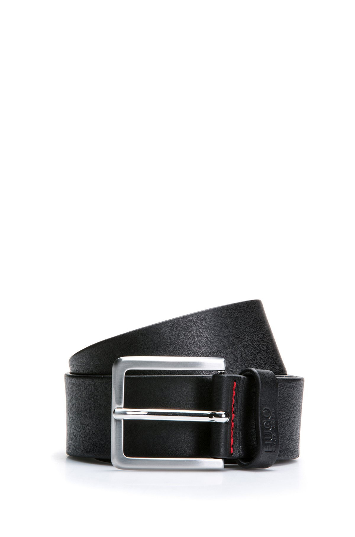 GRAINY EMBOSSED-LEATHER BELT WITH BRUSHED METAL HARDWARE - 4