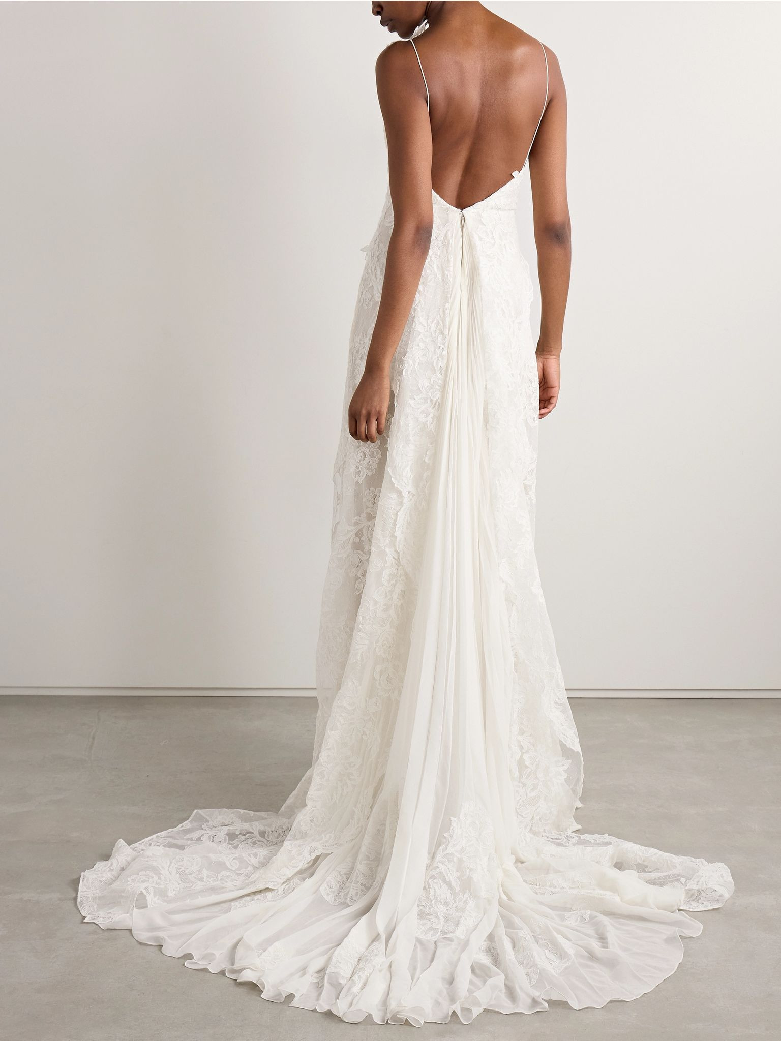 Edie appliquéd silk chiffon-trimmed cotton-blend corded lace gown Off-white - 3
