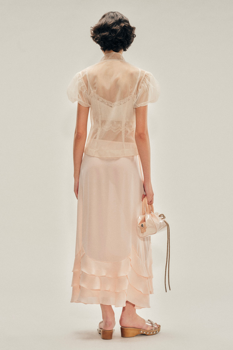 Sheer Offset Fragment Collar Puff Sleeve Shirt 4