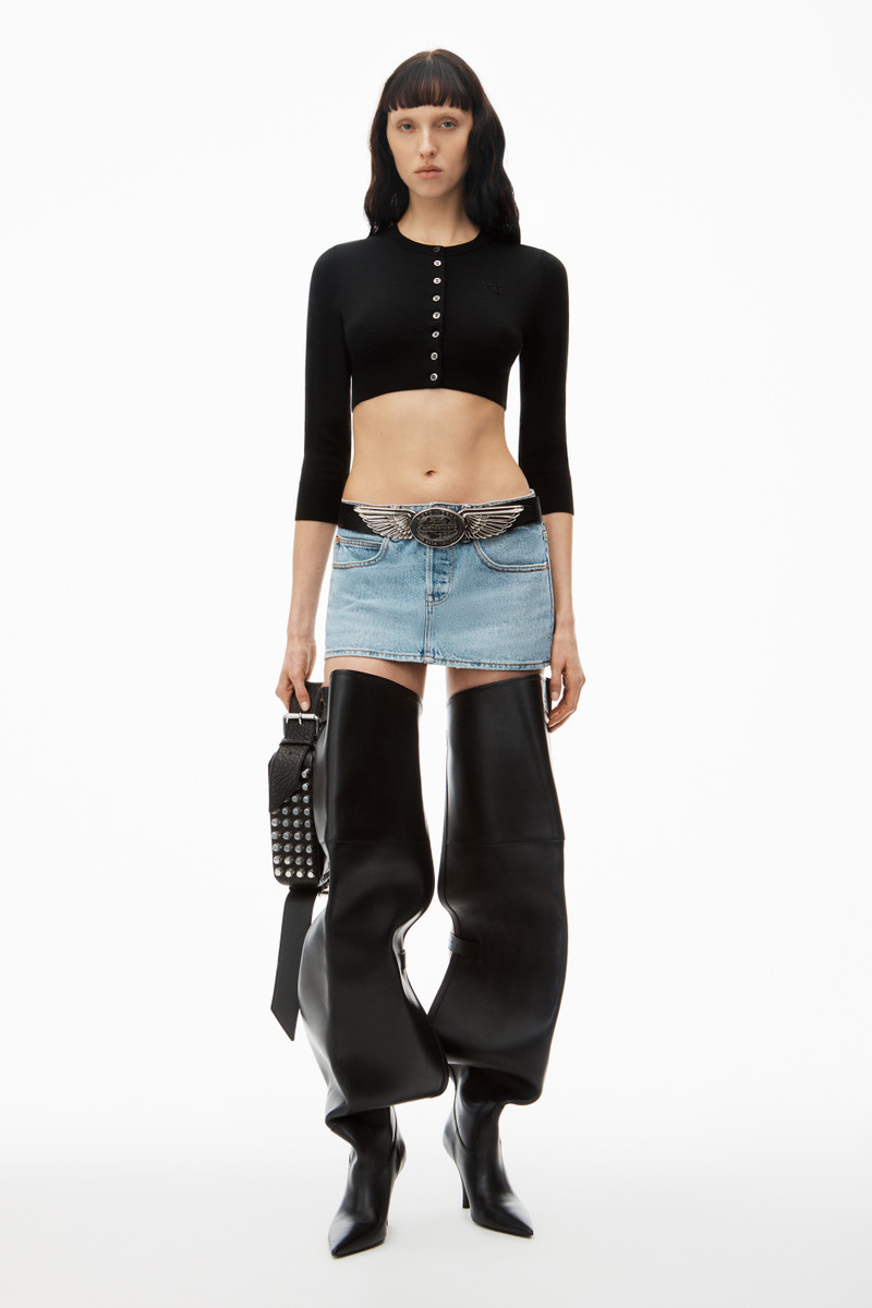 Alexander Wang Logo Embossed Shrunken Cardigan in Superfine Merino Wool outlook