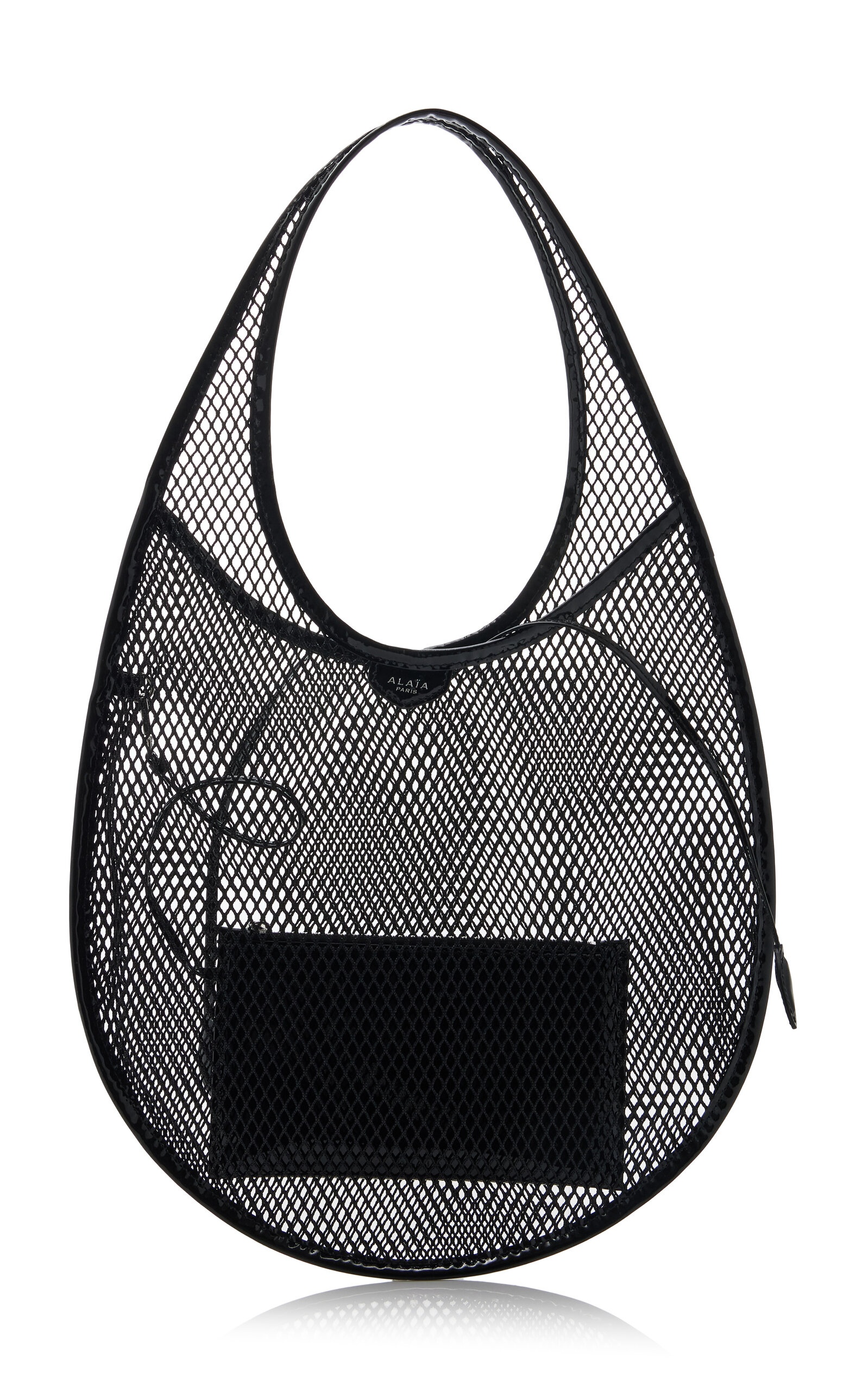 One Piece Medium Leather-Trimmed Mesh Tote Bag black - 1