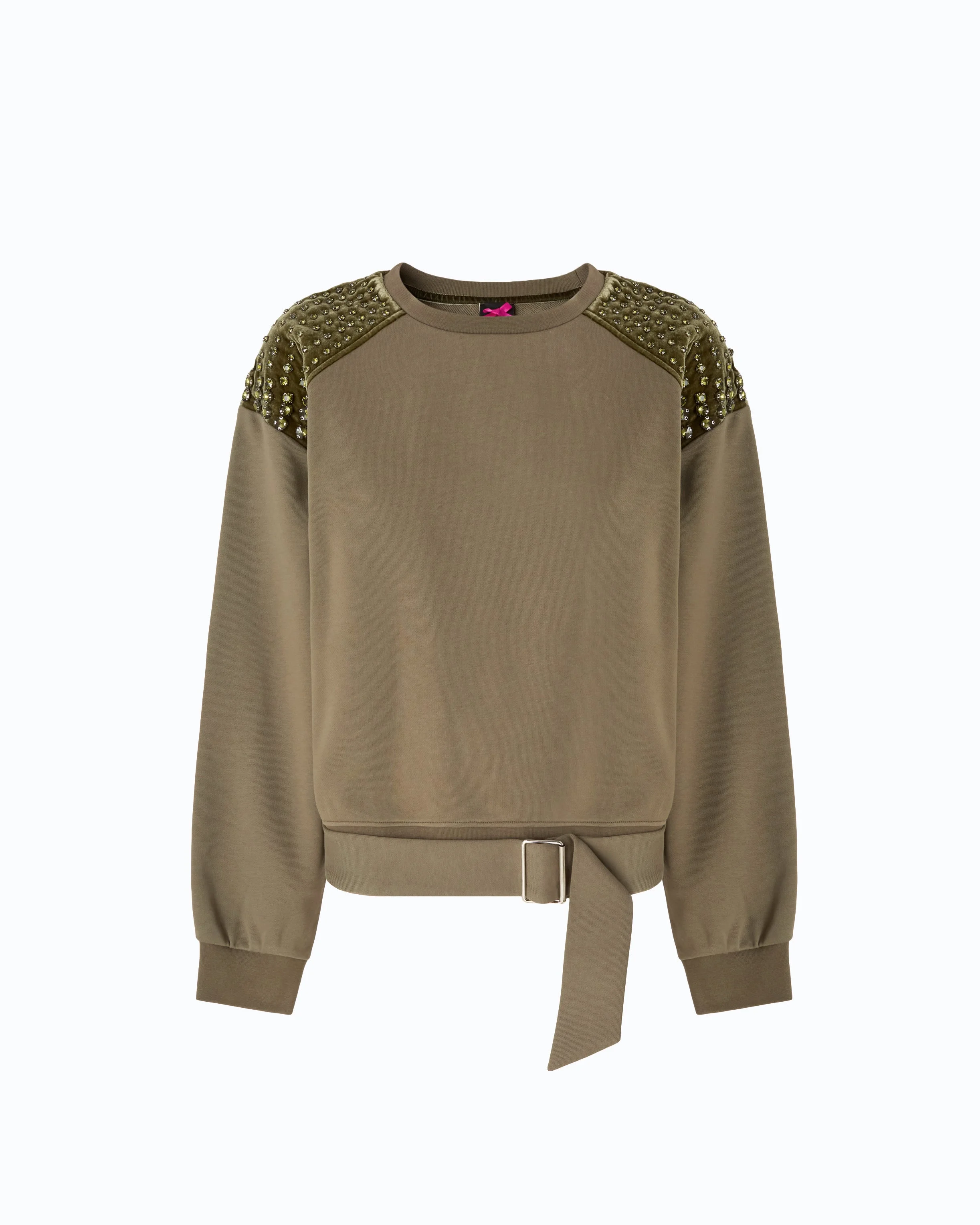 COTTON SWEATSHIRT WITH RHINESTONES ON THE SHOULDERS - 1