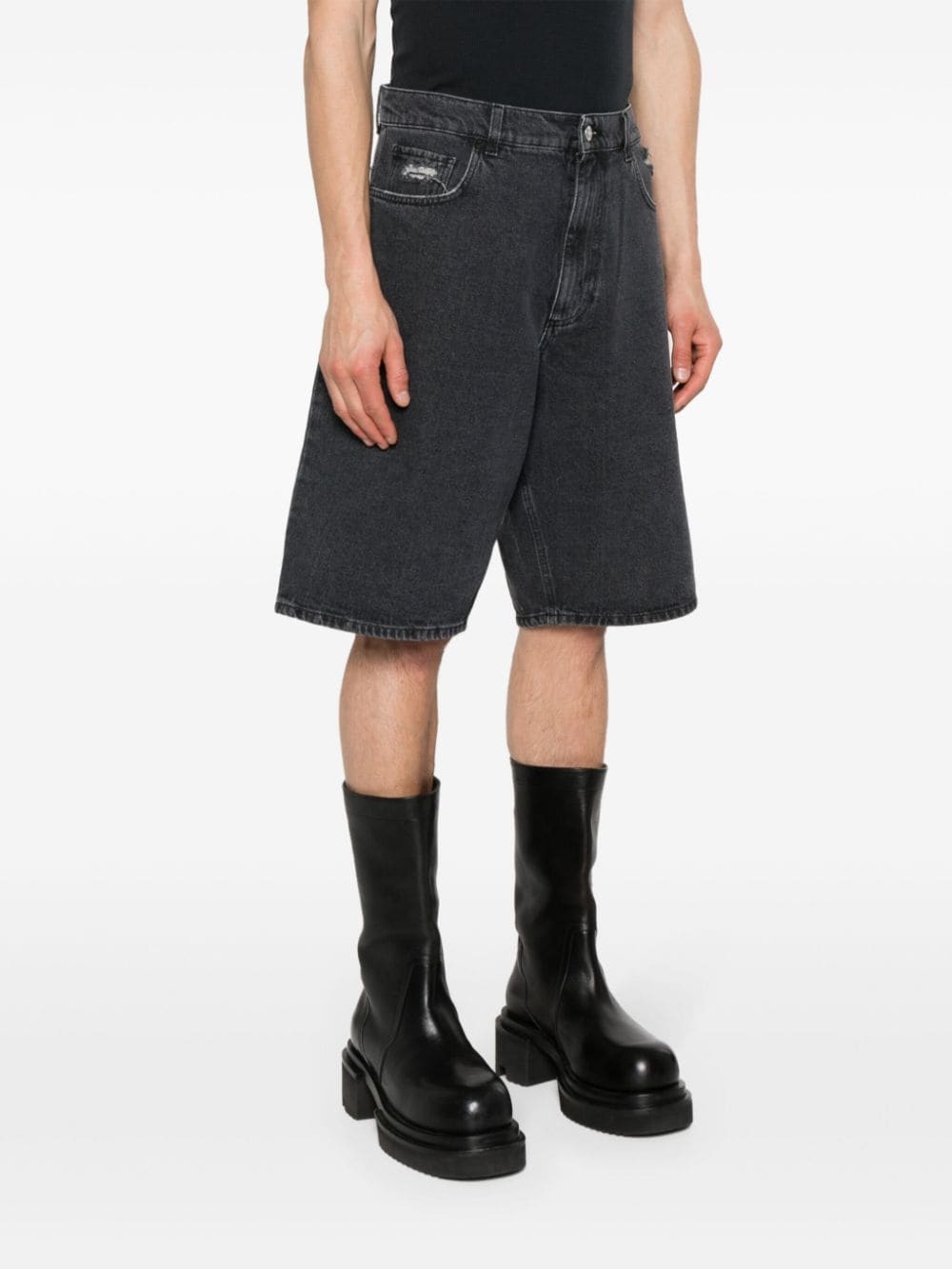 distressed-effect denim shorts - 3