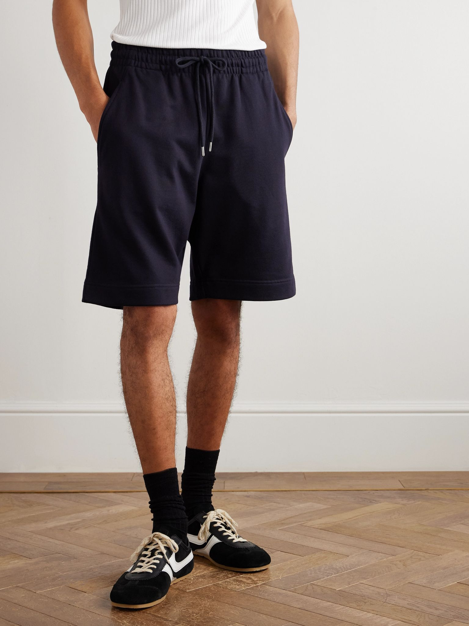 Wide-Leg Cotton-Jersey Drawstring Shorts Navy - 3
