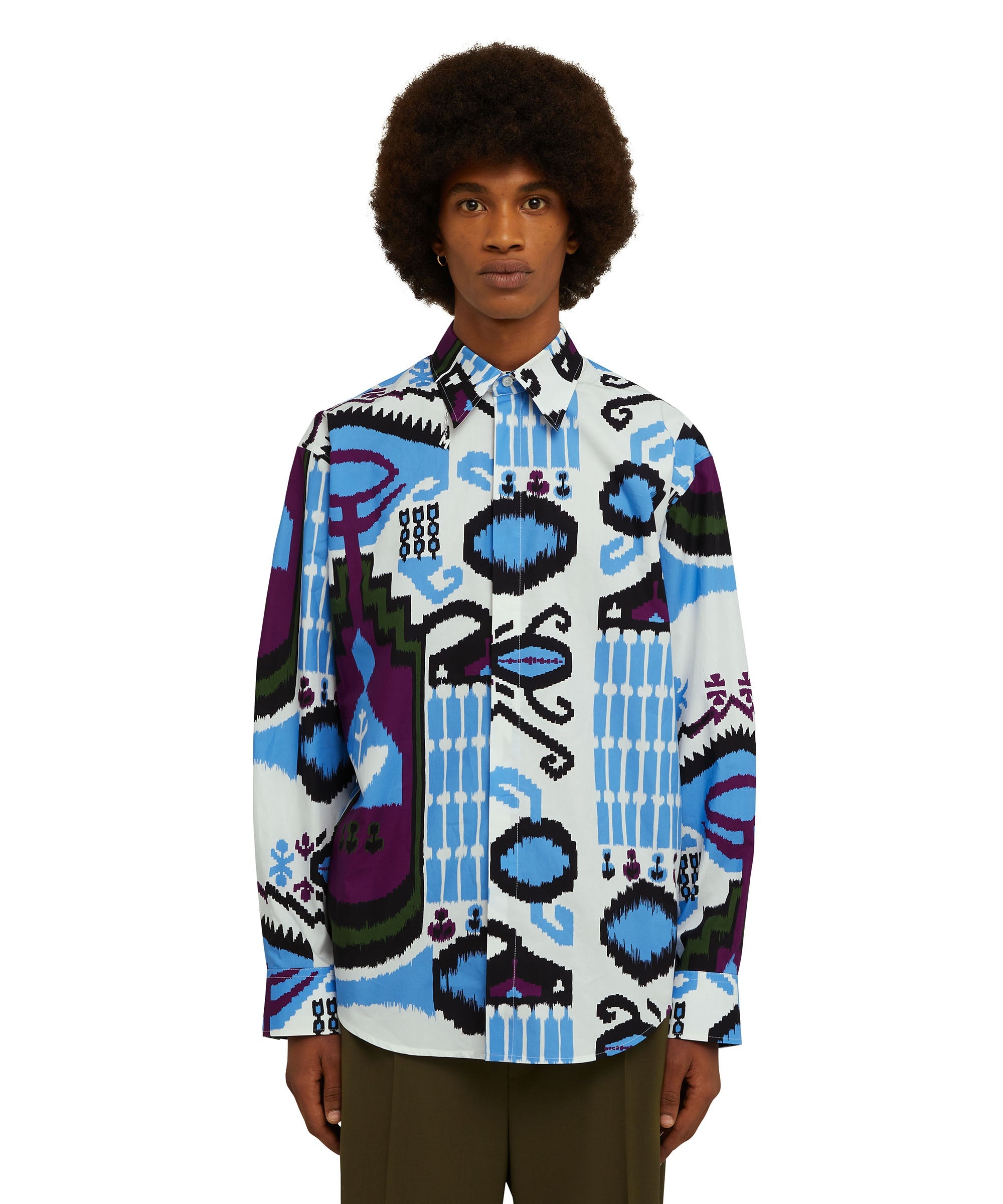 Poplin cotton shirt with "Macro Ikat" print - 2