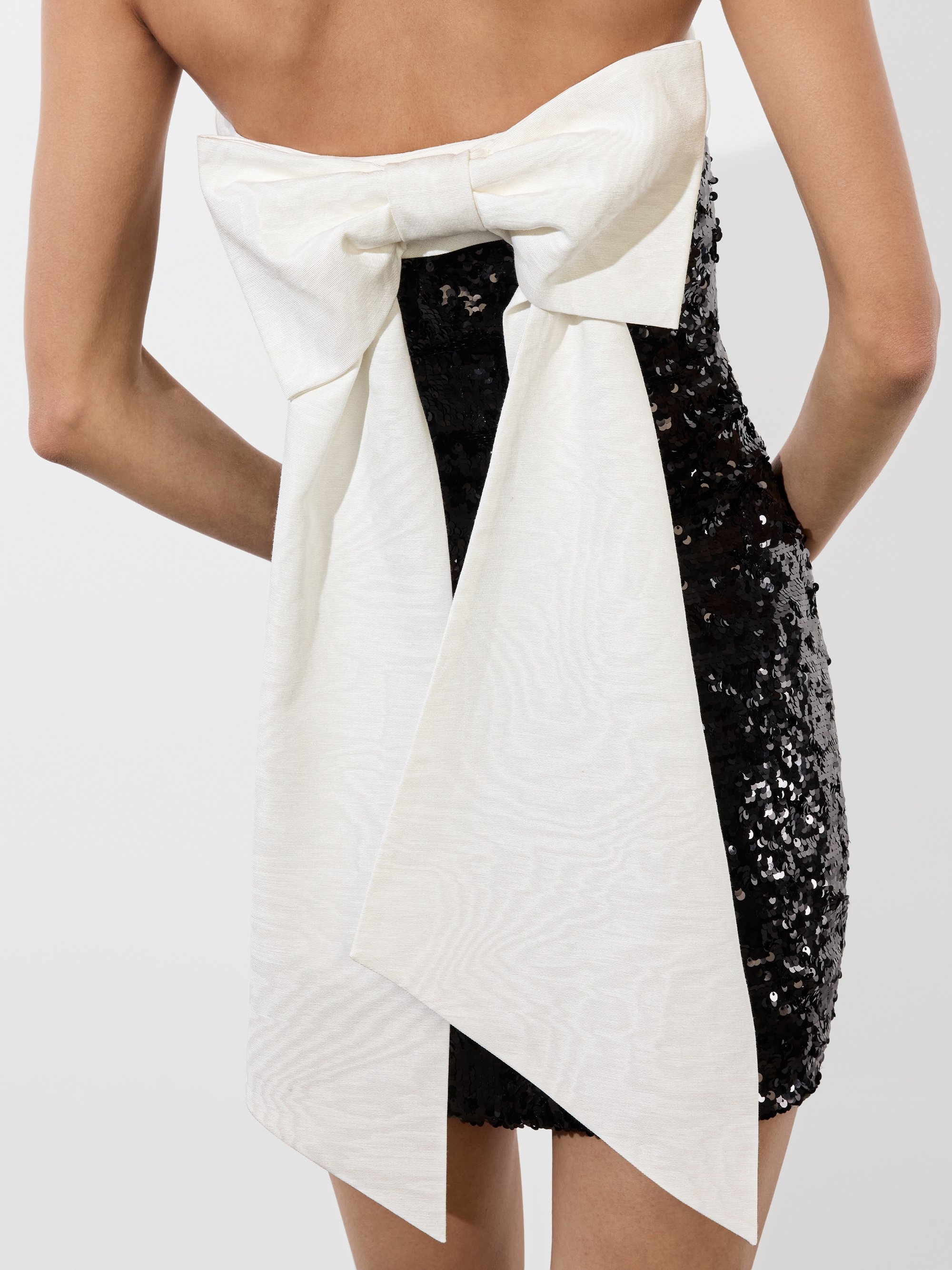 SIBELLA SEQUIN STRAPLESS DRAPED BOW BACK MINI DRESS - 3
