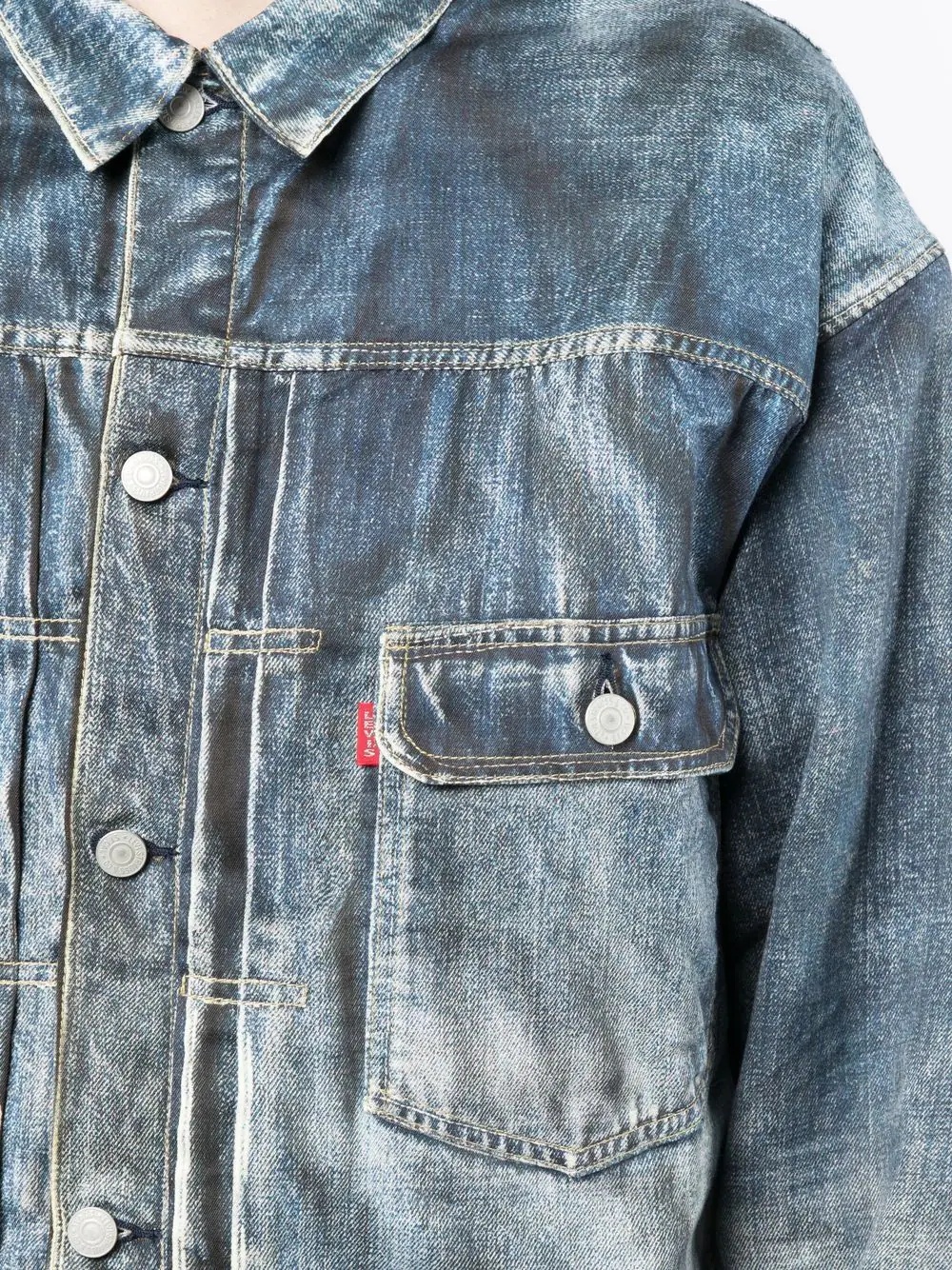 faded denim button-up jacket - 5