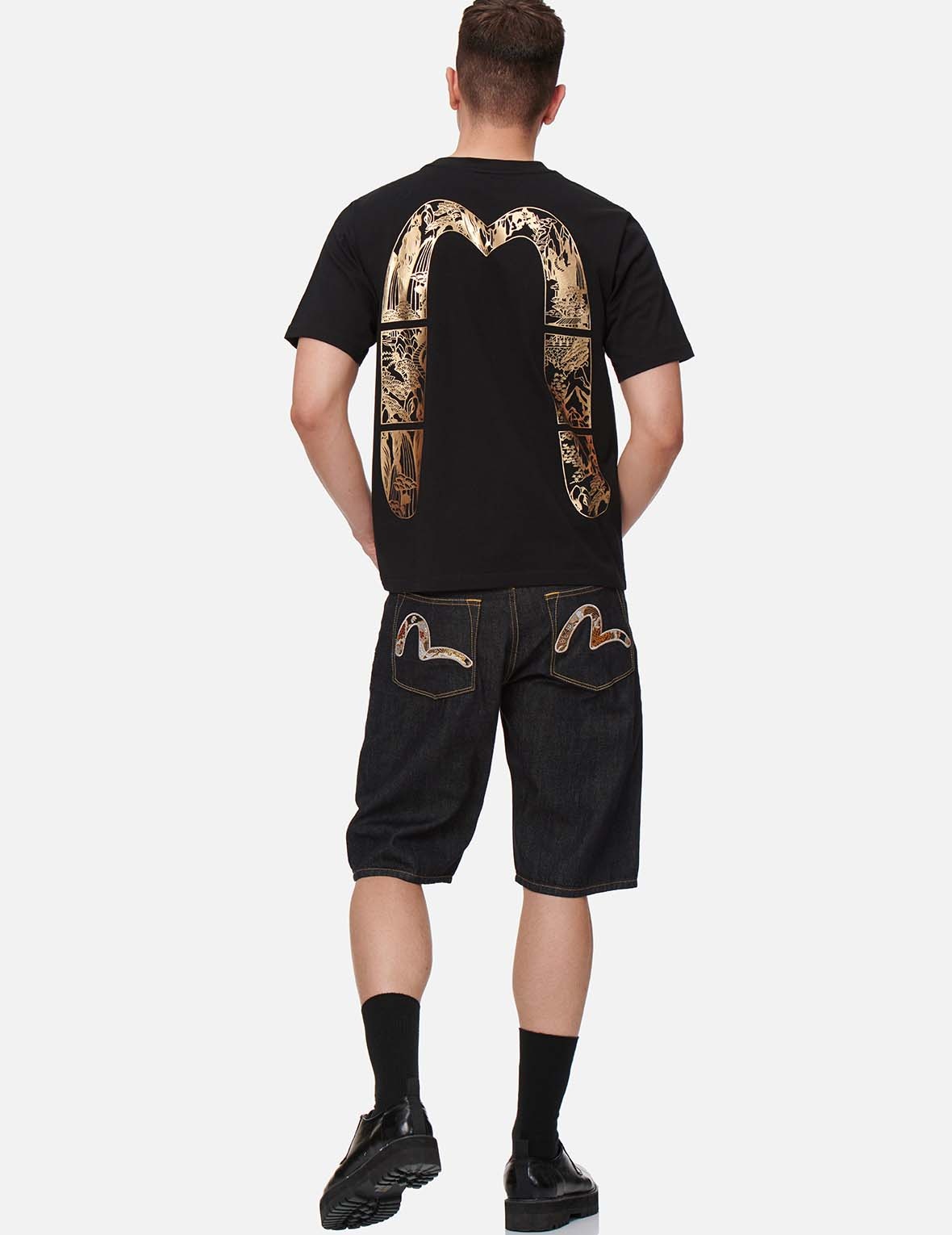 BROCADE SEAGULL APPLIQUÉ DENIM SHORTS - 5