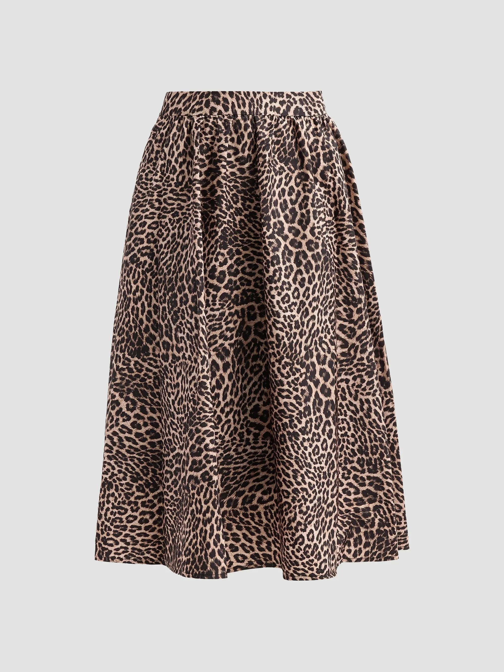 Women's Violet Leopard Linen-Blend Midi Skirt - Natural Multi - 1