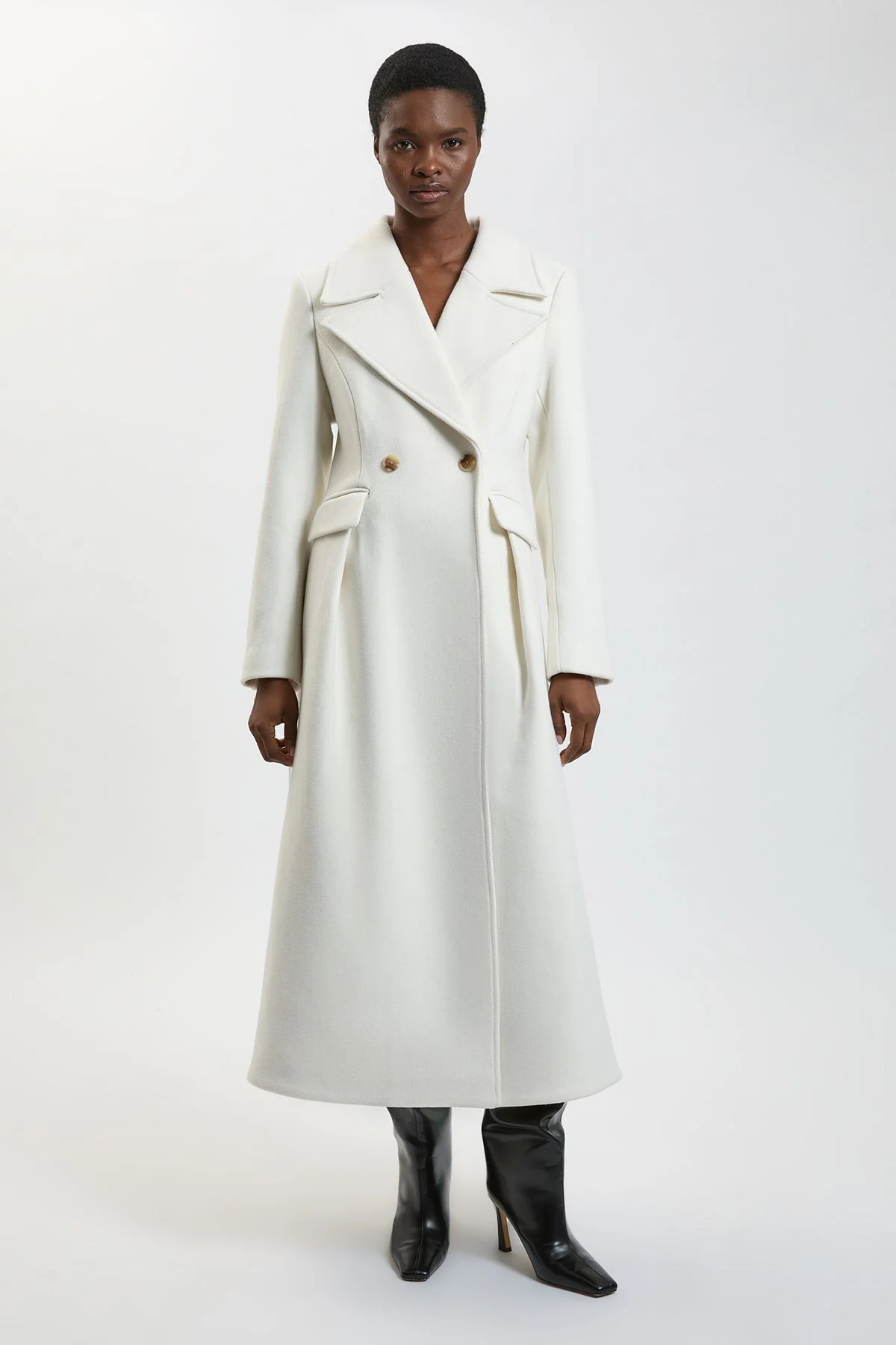 Wool Tailored Flared Skirt Midi Coat - 1