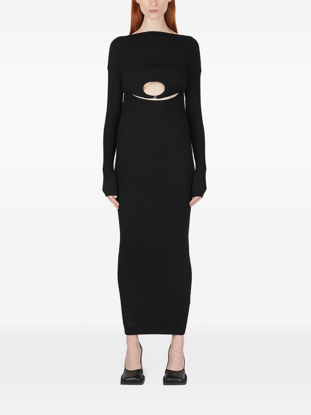 ribbed high-neck cut-out midi dress - 2
