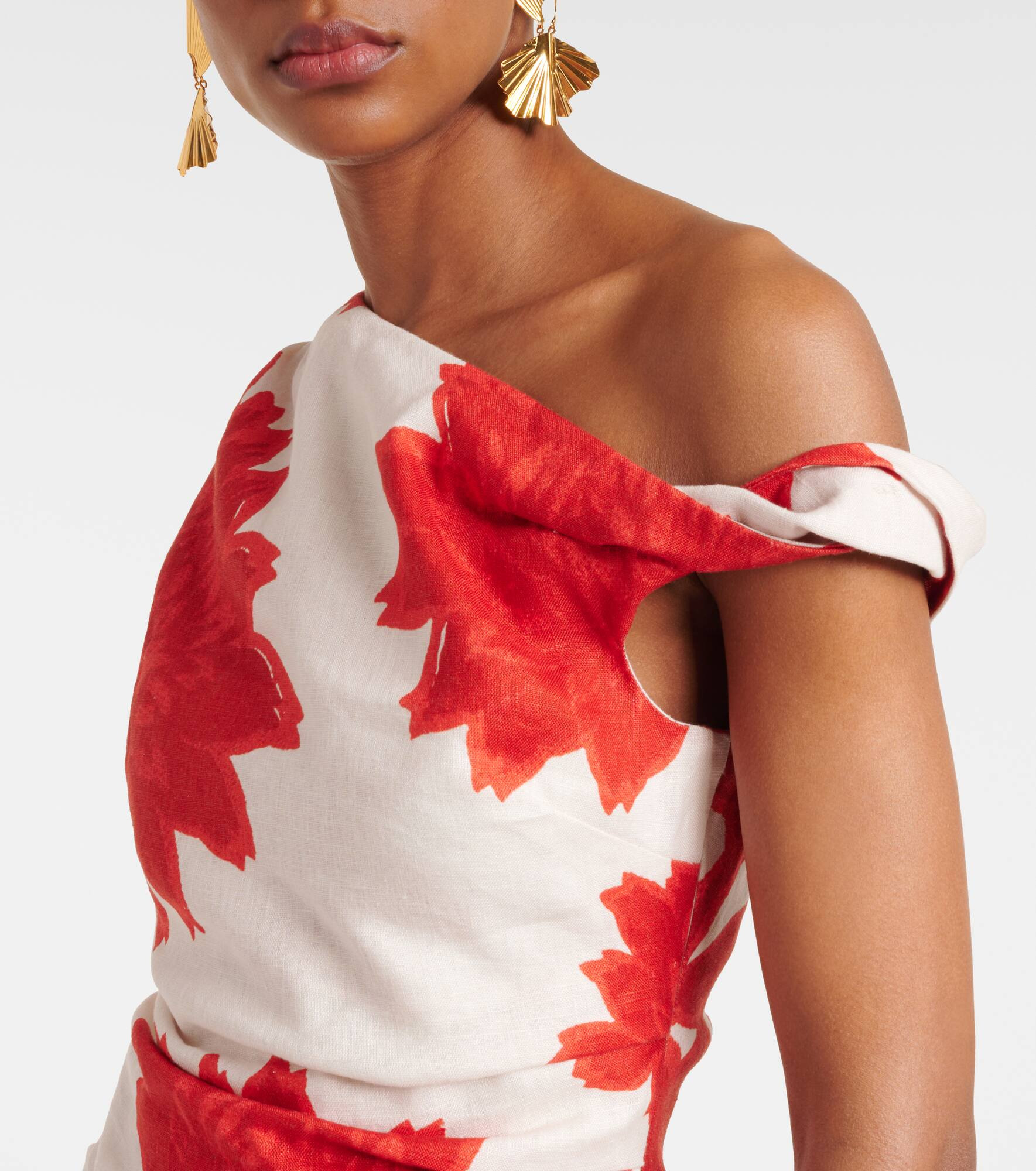 Floral draped linen top - 4