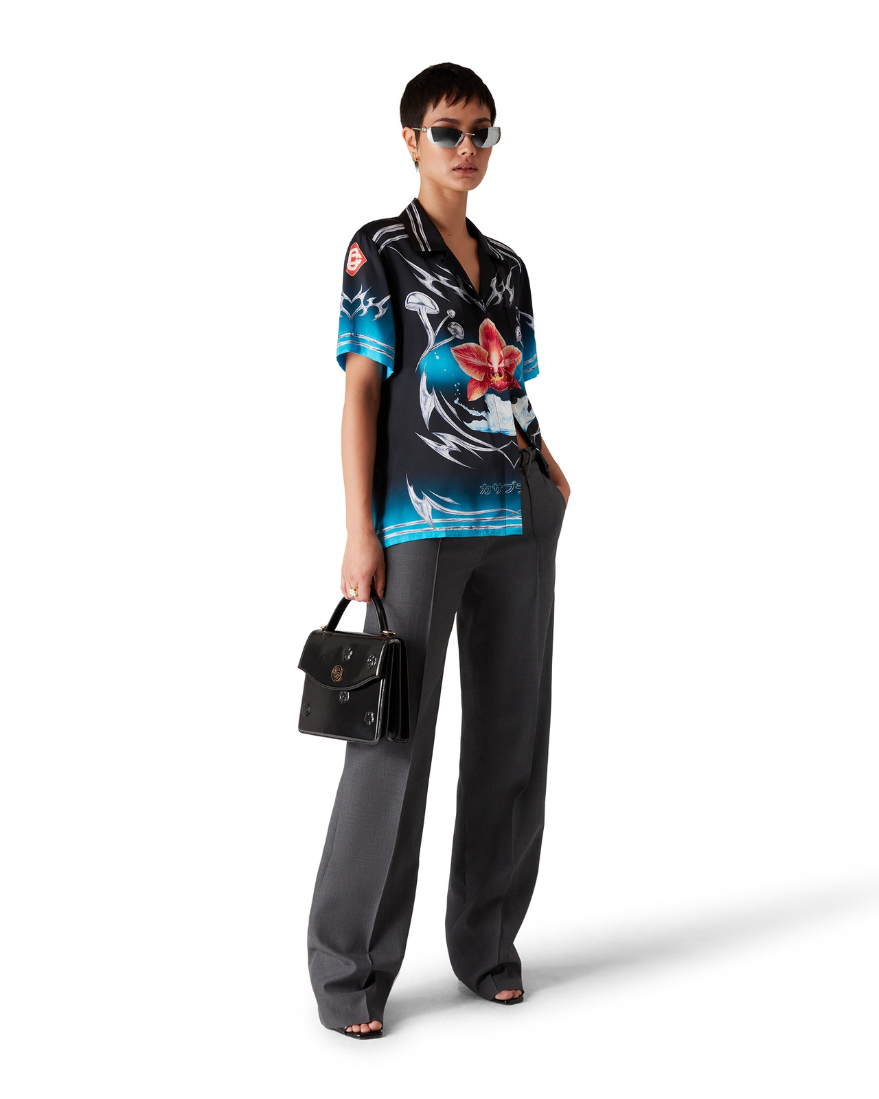 Blades Short Sleeve Silk Satin Shirt | Casablanca Paris - 2