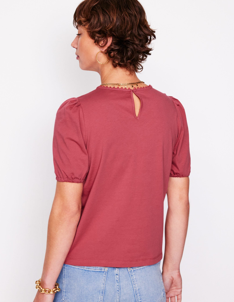 Cutwork Puff Sleeve T-Shirt-Teracotta 4