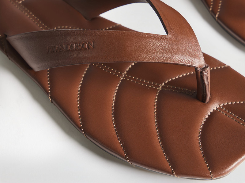 JW Anderson MENS LEATHER LEAF SLIDES IN BROWN outlook